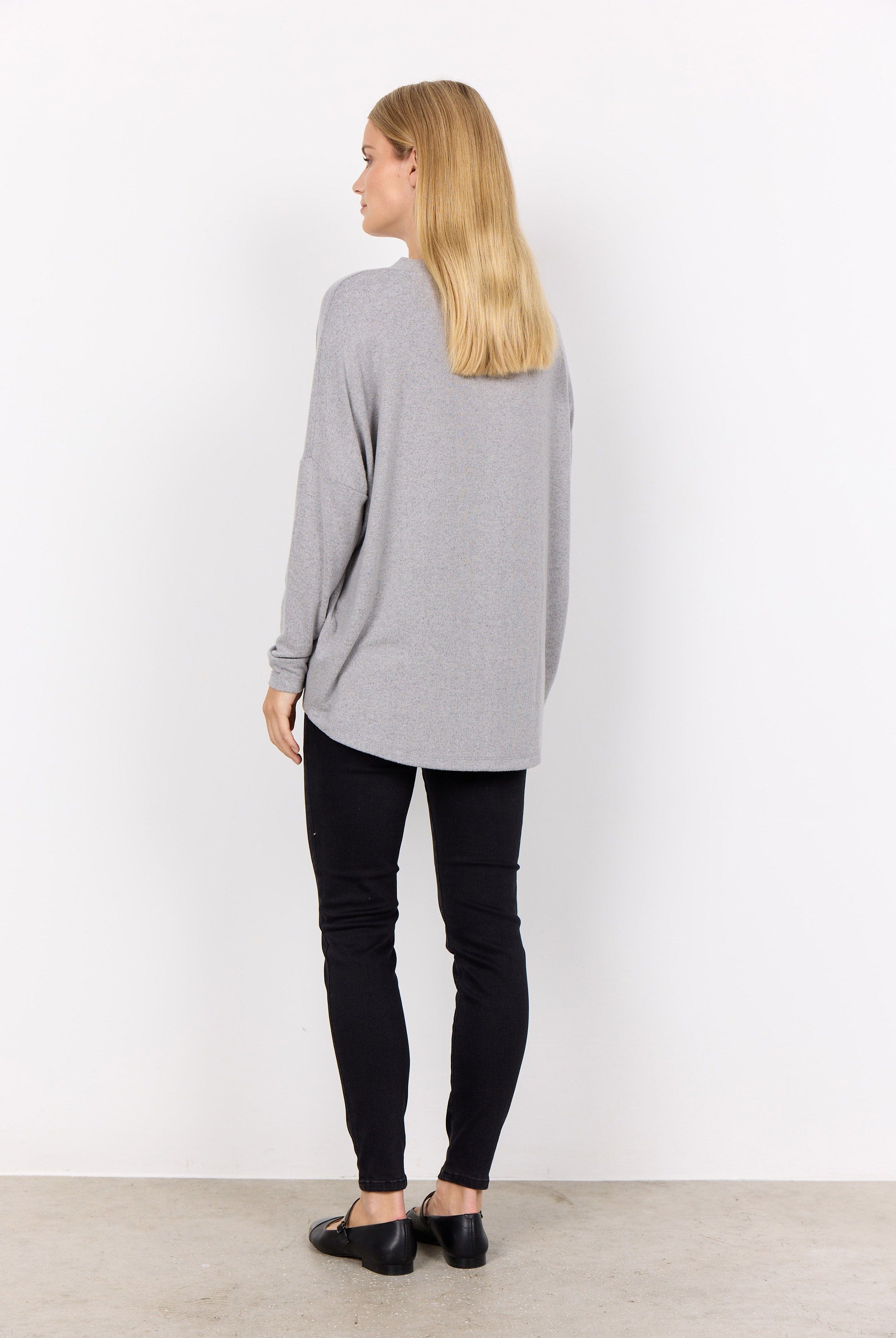 Soya Concept Biara Supersoft V-Neck Jumper - Mid Grey Melange