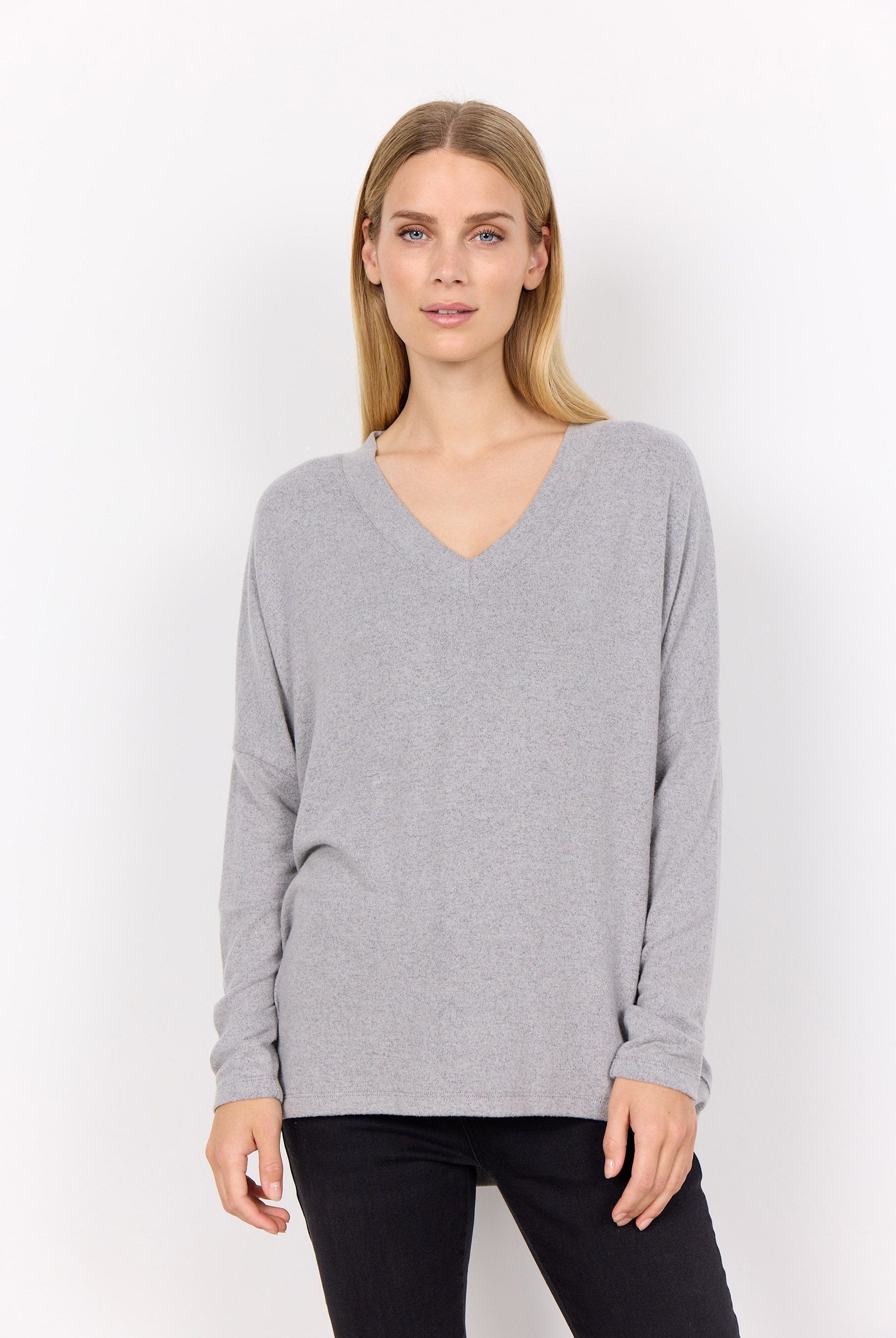 Soya Concept Biara Supersoft V-Neck Jumper - Mid Grey Melange