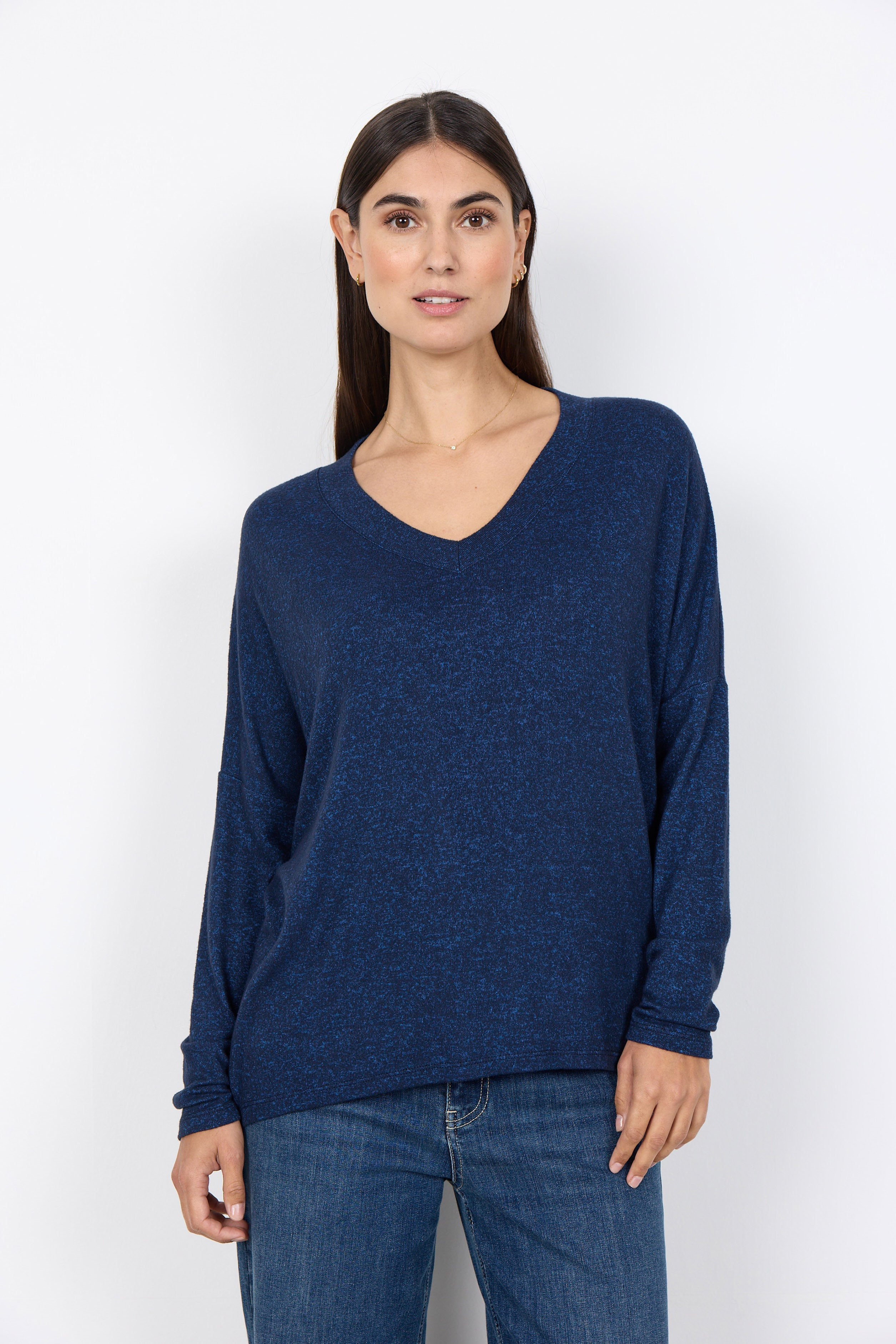 Soya Concept Biara Supersoft V-Neck Jumper - Navy Melange