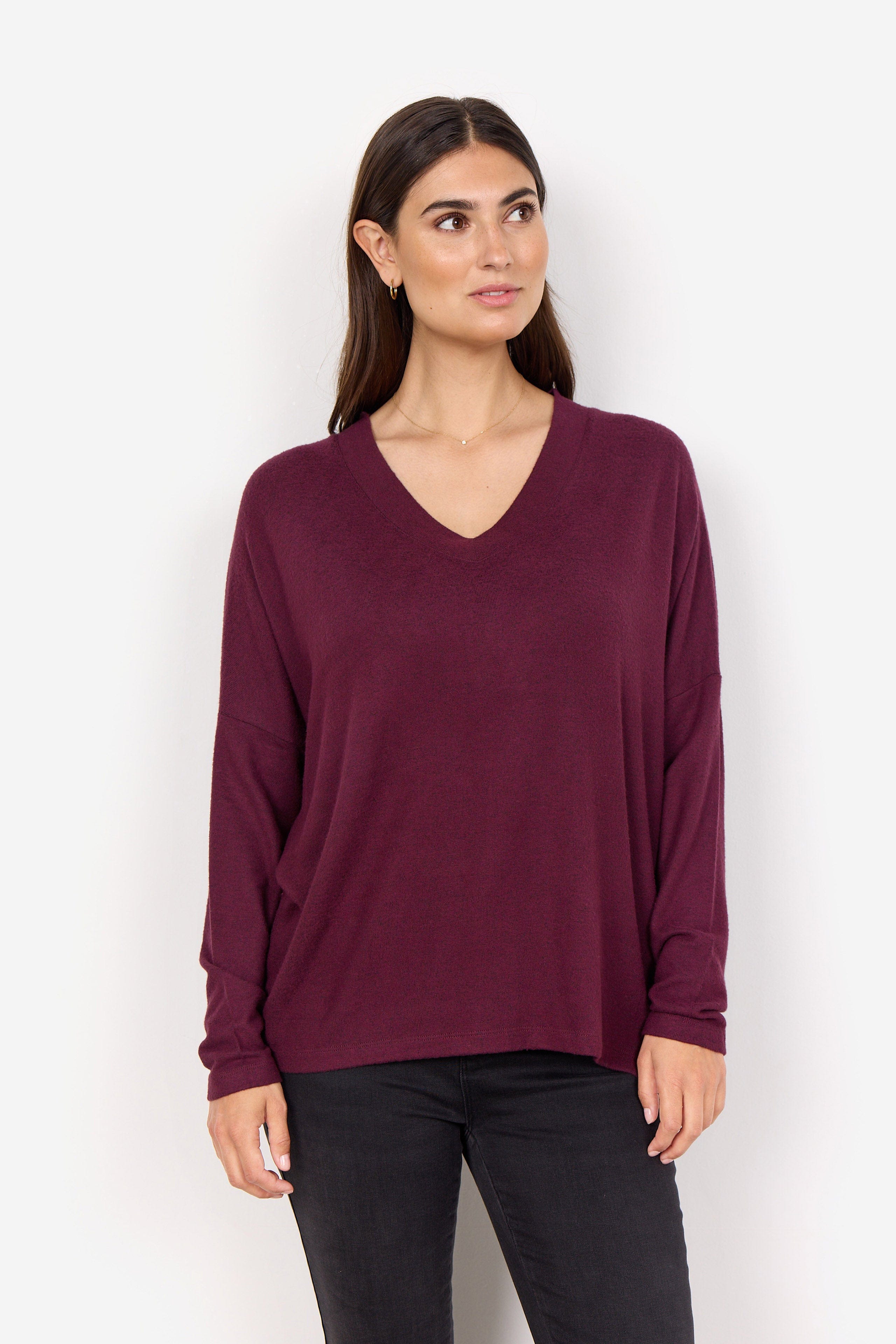 Soya Concept Biara Supersoft V-Neck Jumper - Wine Melange