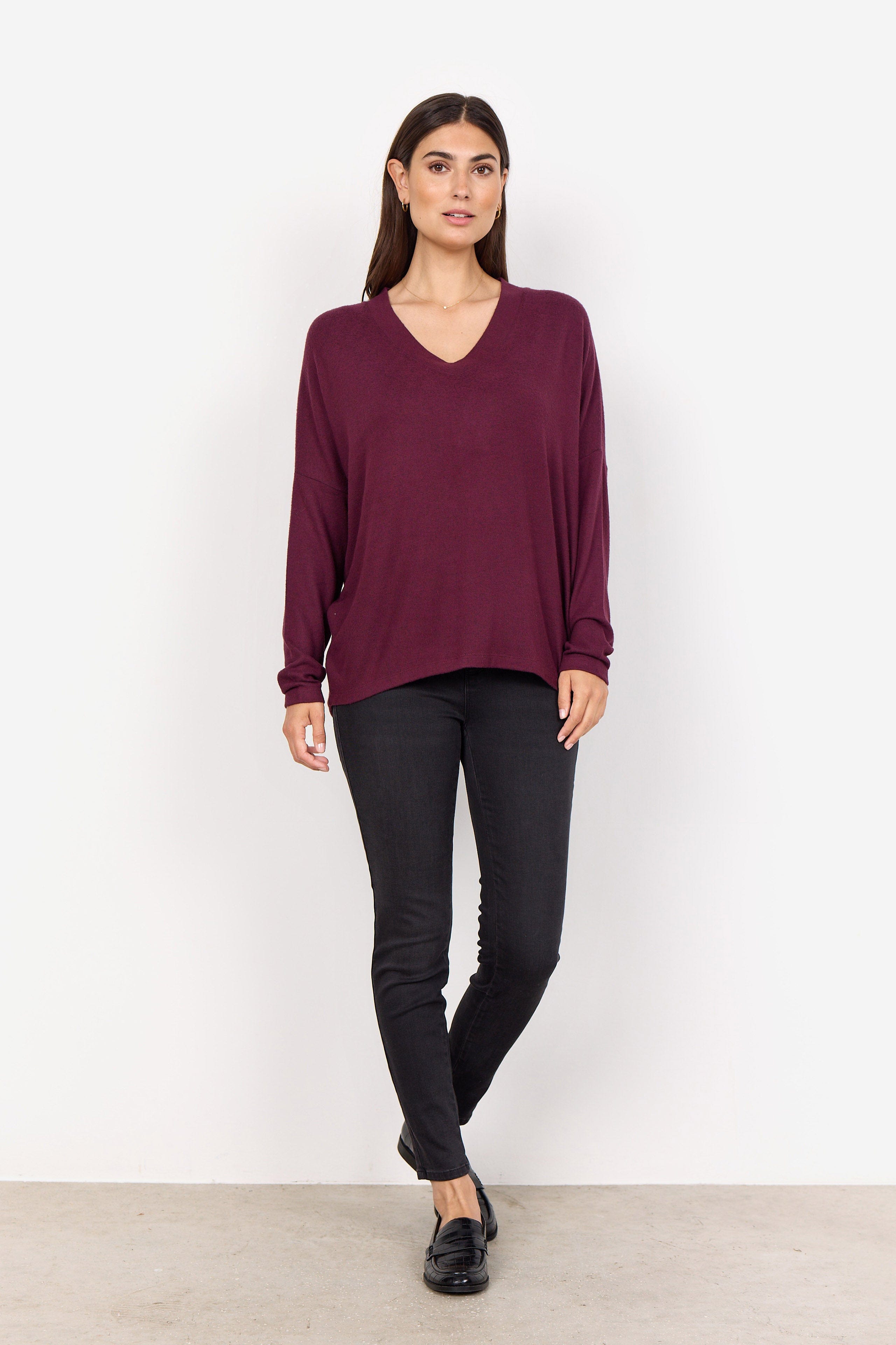 Soya Concept Biara Supersoft V-Neck Jumper - Wine Melange