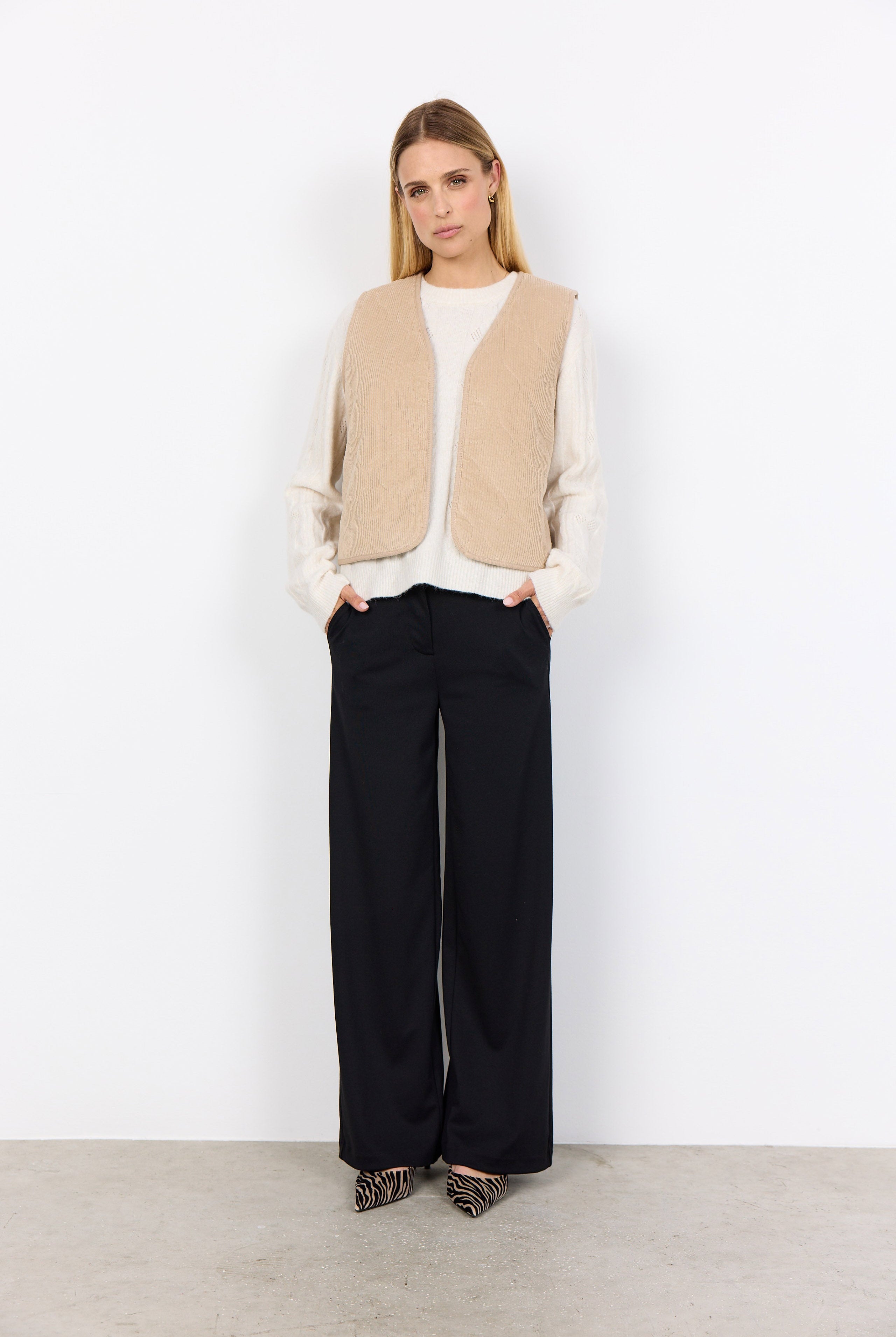 Soya Concept Bindi Sherpa Lined Cord Waistcoat - Sand