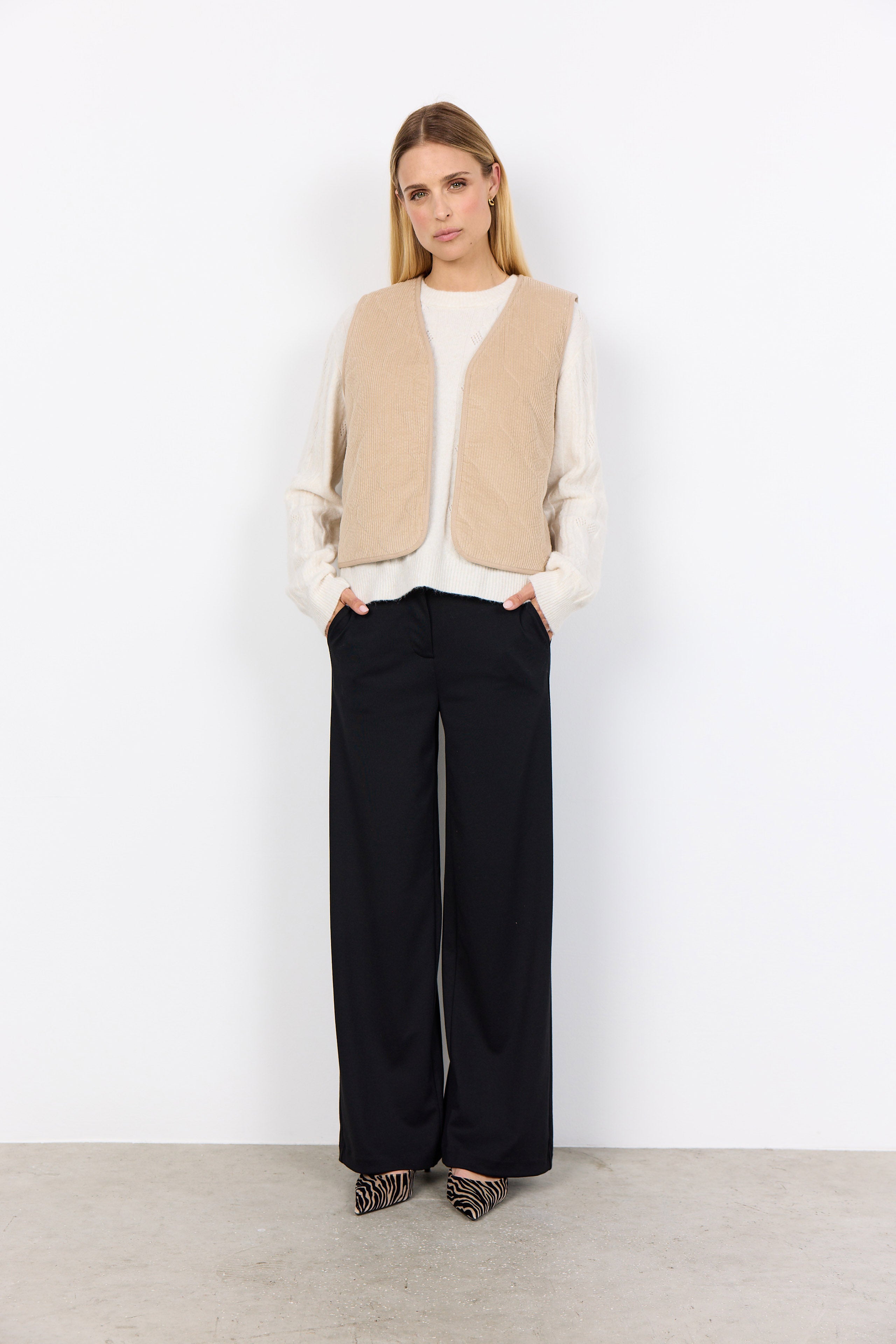 Soya Concept Bindi Sherpa Lined Cord Waistcoat - Sand