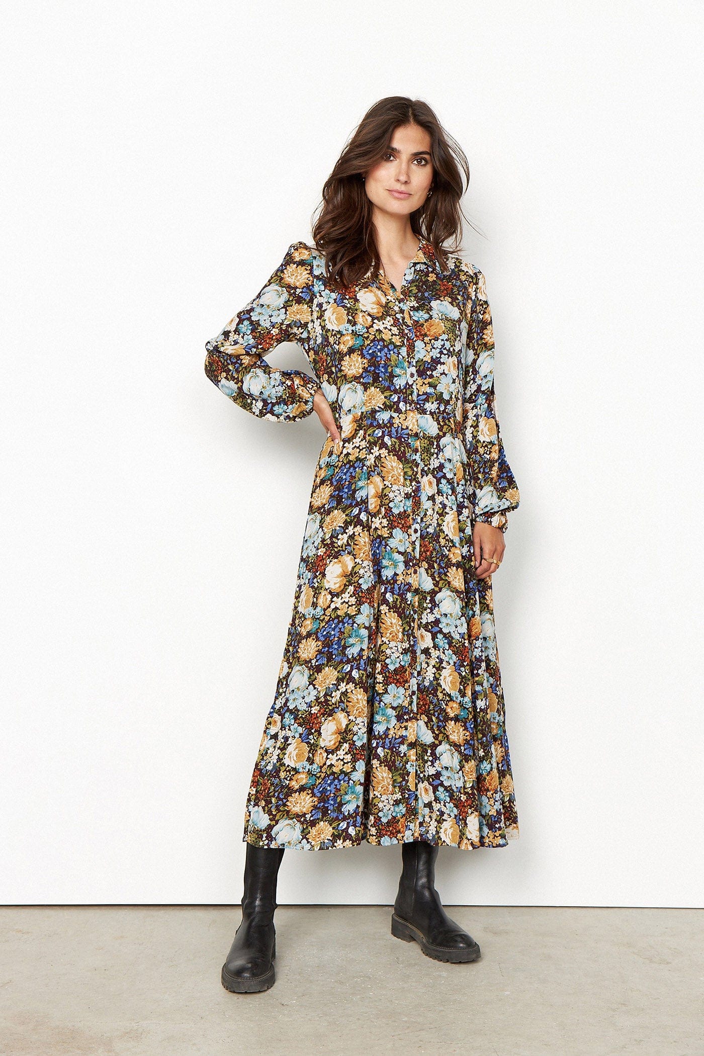 Soya Concept Branka Floral Print Shirt Dress - Cashmere Blue Combi
