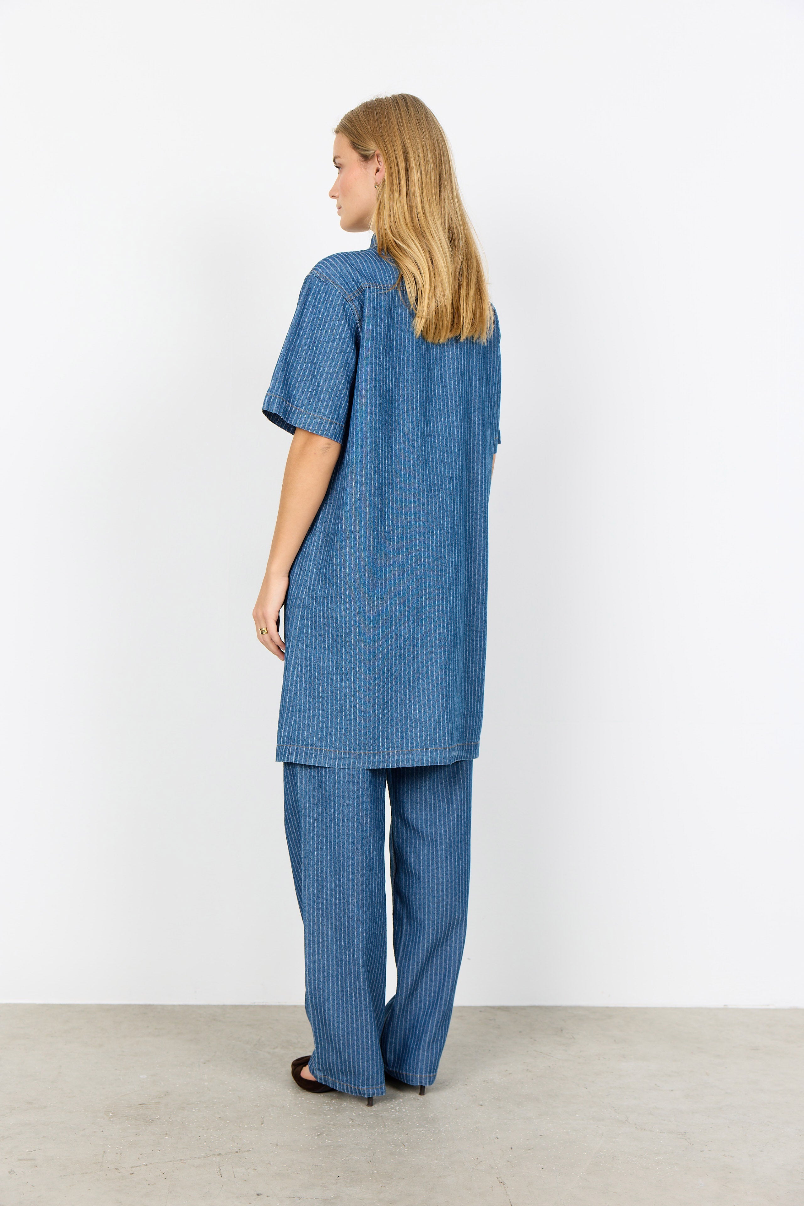 Soya Concept Caisho Denim Pinstripe Shirt Dress - Moonlight Blue Denim