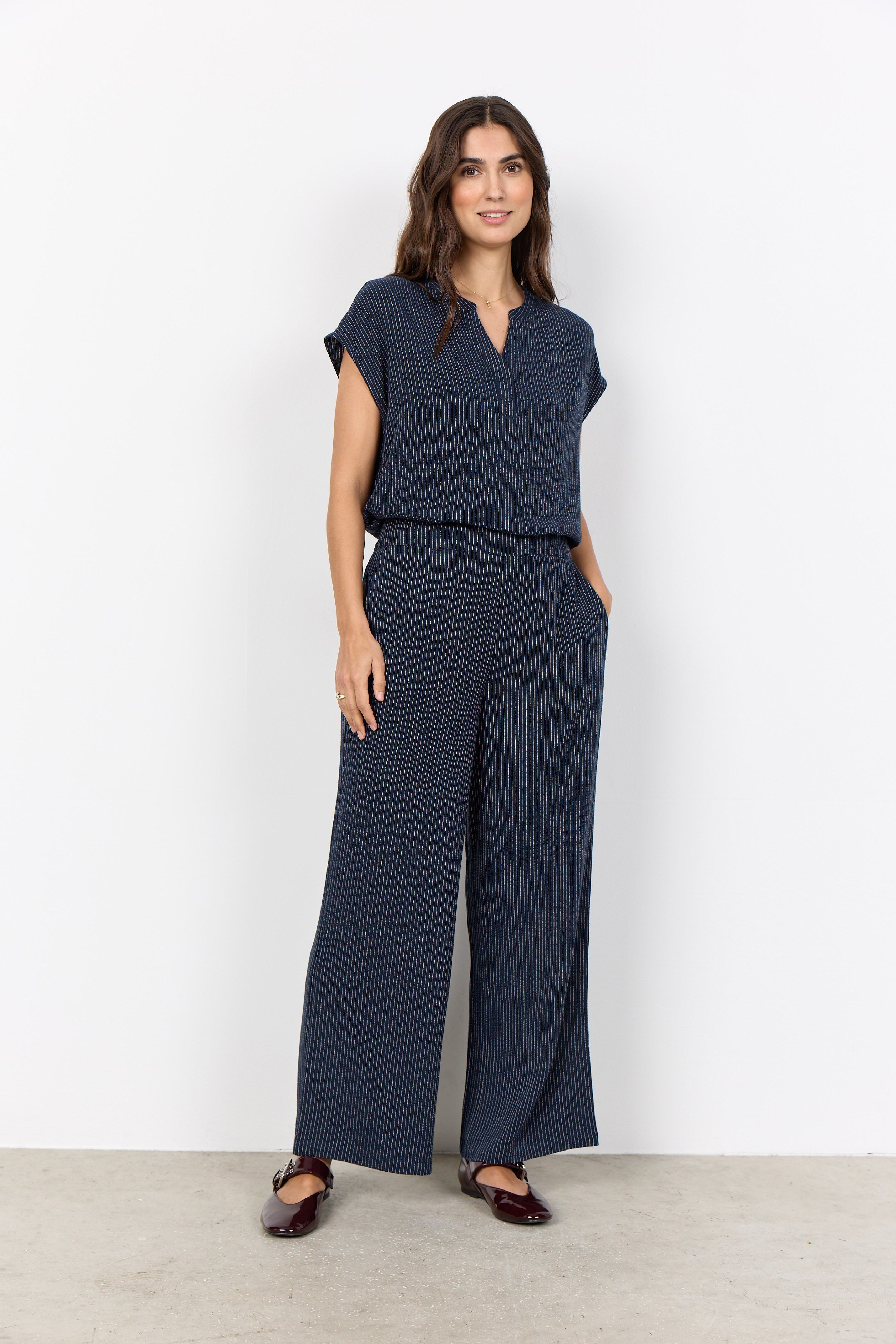 Soya Concept Cannie Stripped Elasticated Trousers - Navy Combi