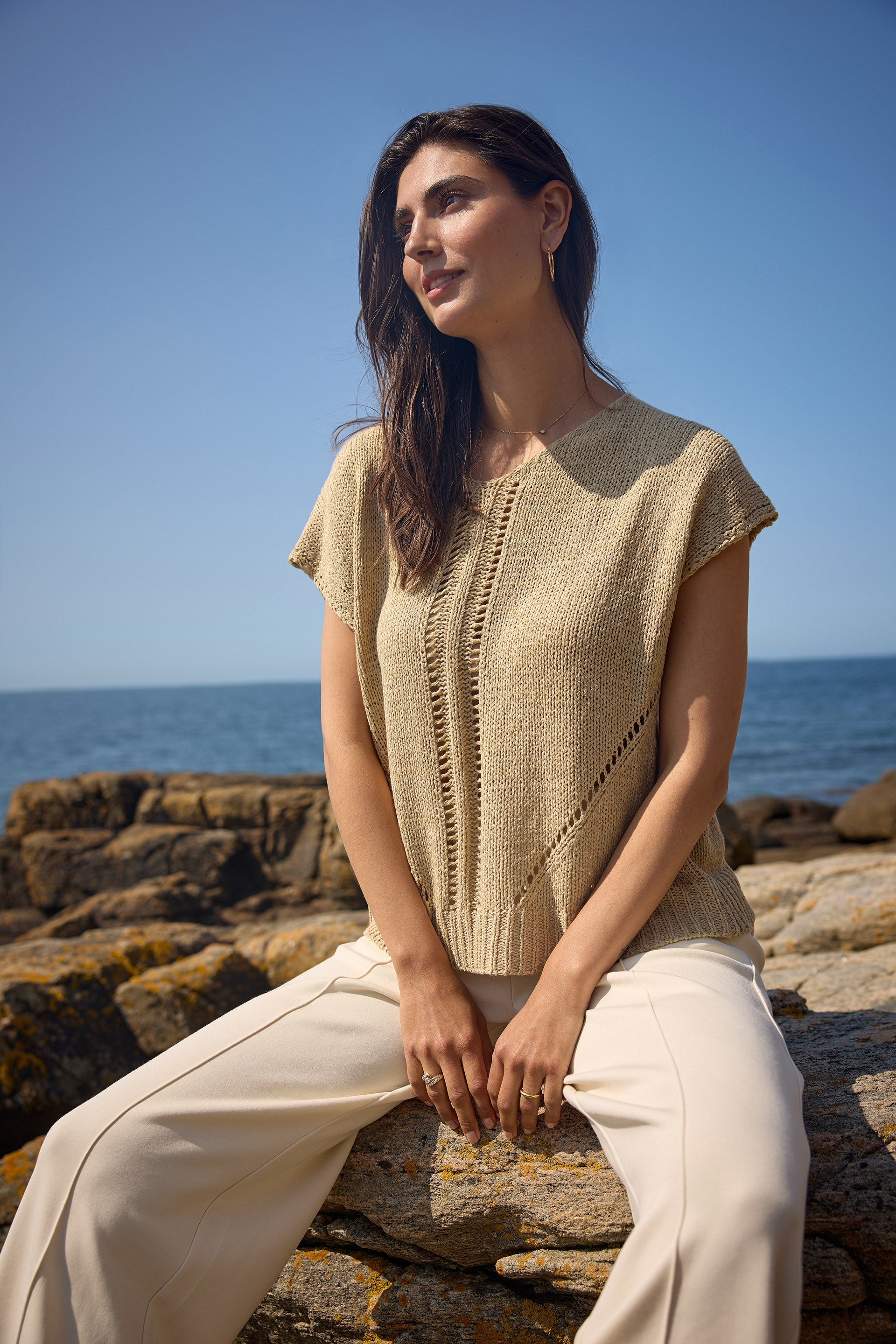 Soya Concept Carynn Textured Short Sleeve Knit - Sand