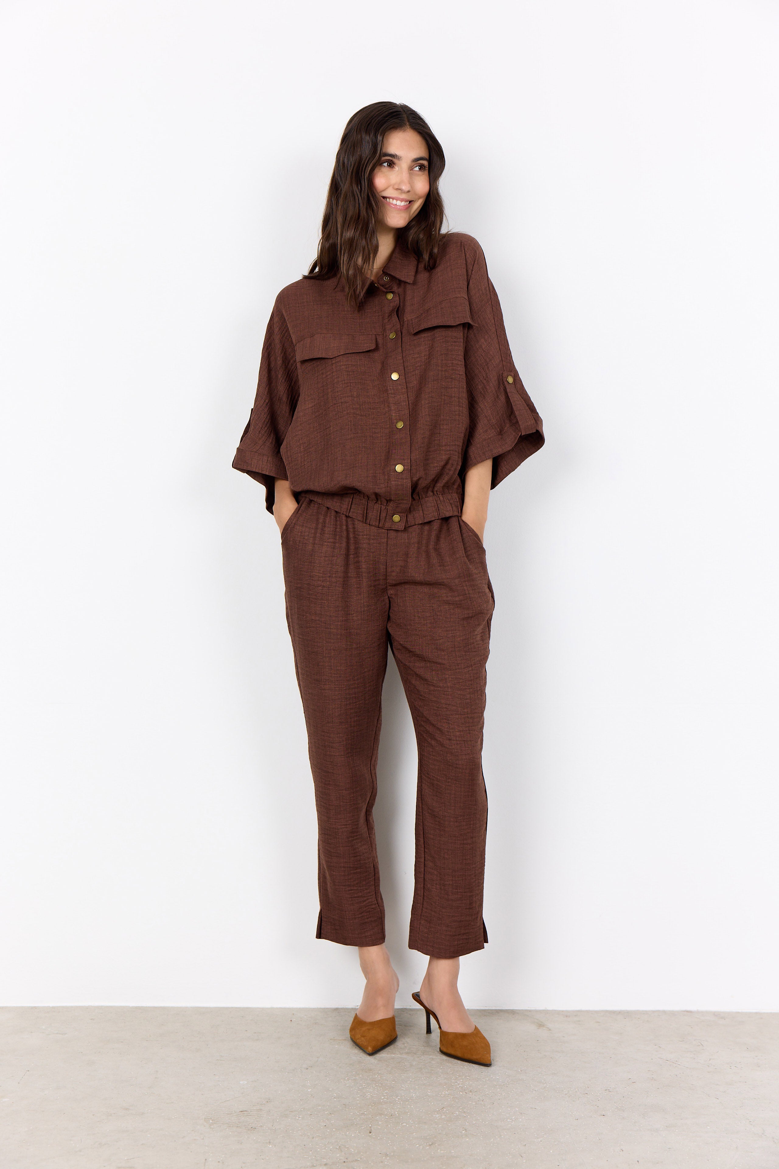Soya Concept Charissa Cropped Stretch Waist Trousers - Rocky Road