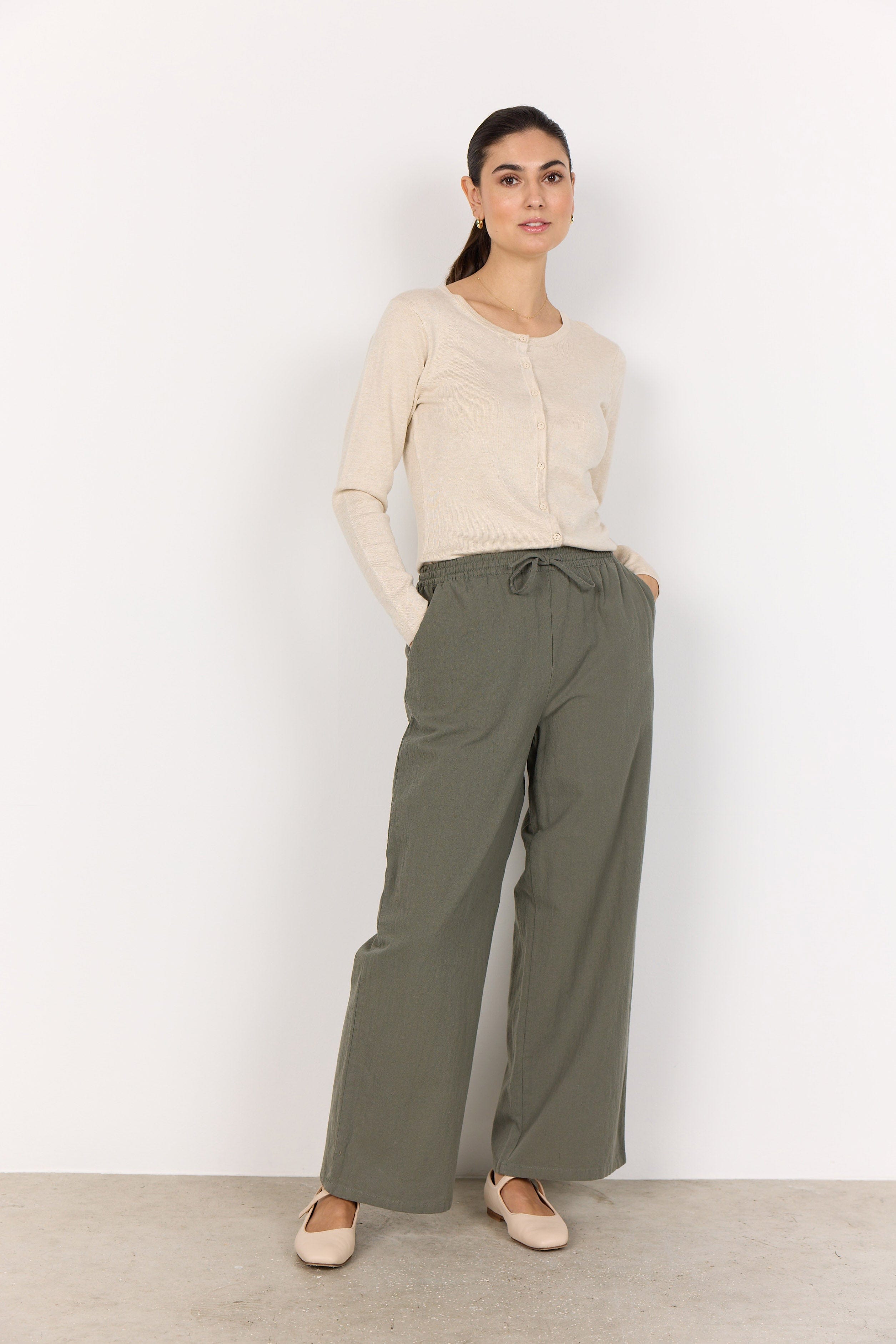Soya Concept Cissie Cotton Trousers - Misty Green