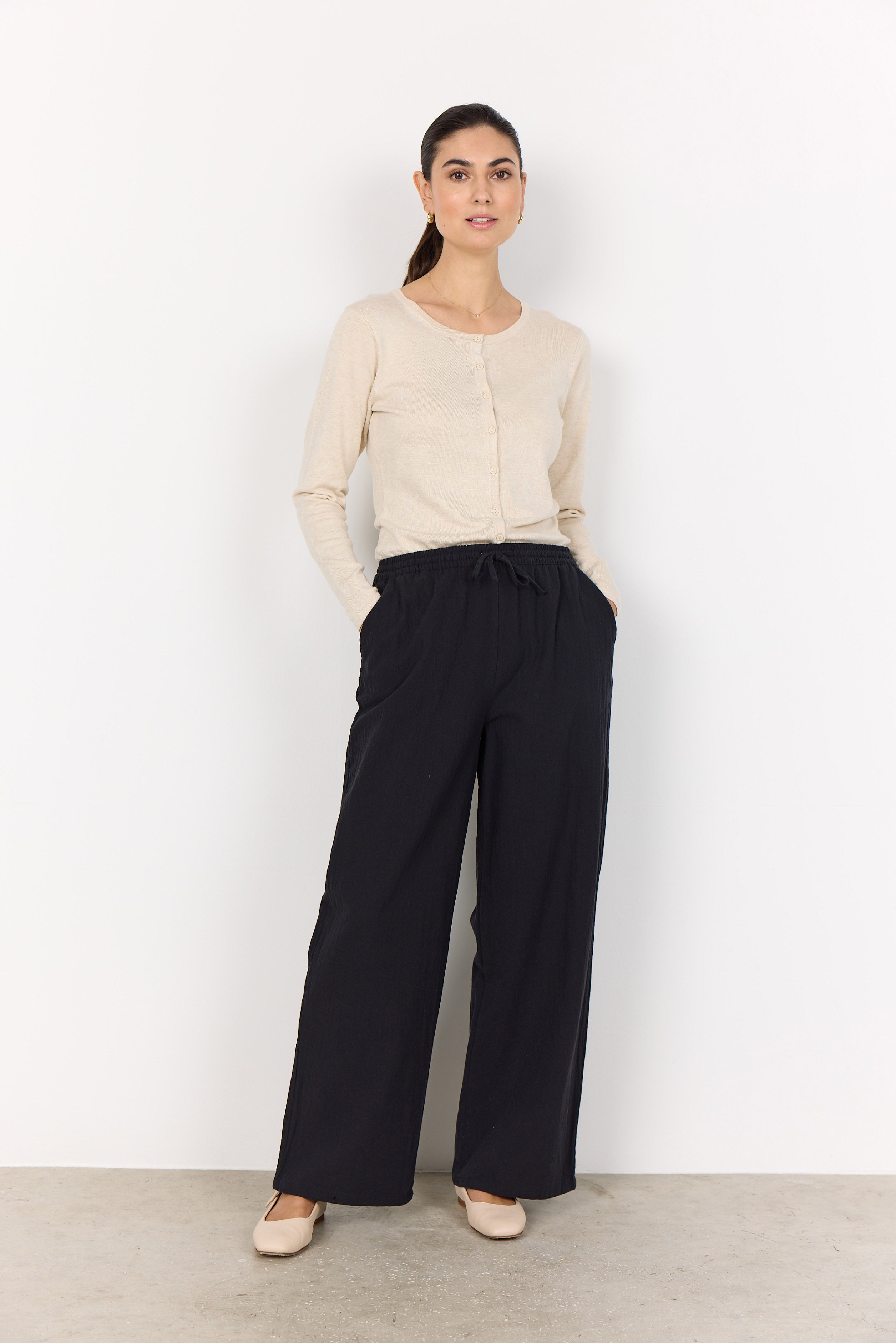 Soya Concept Cissie Cotton Wide Leg Trousers - Navy