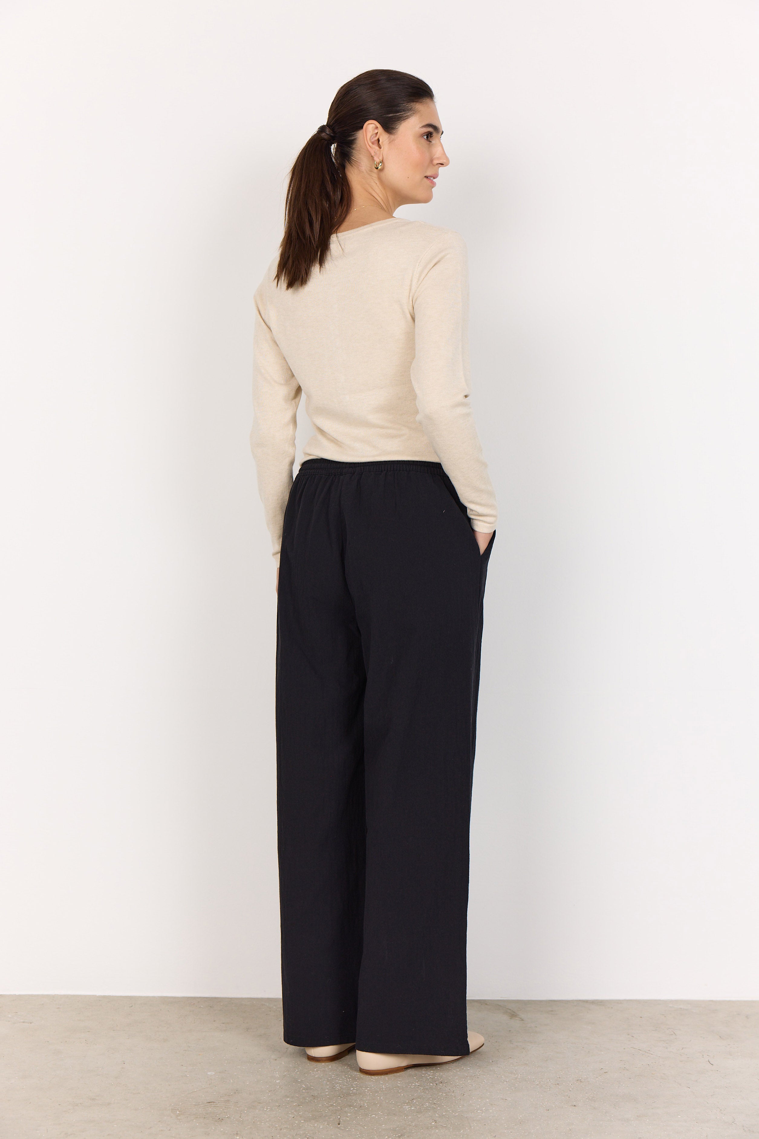 Soya Concept Cissie Cotton Wide Leg Trousers - Navy