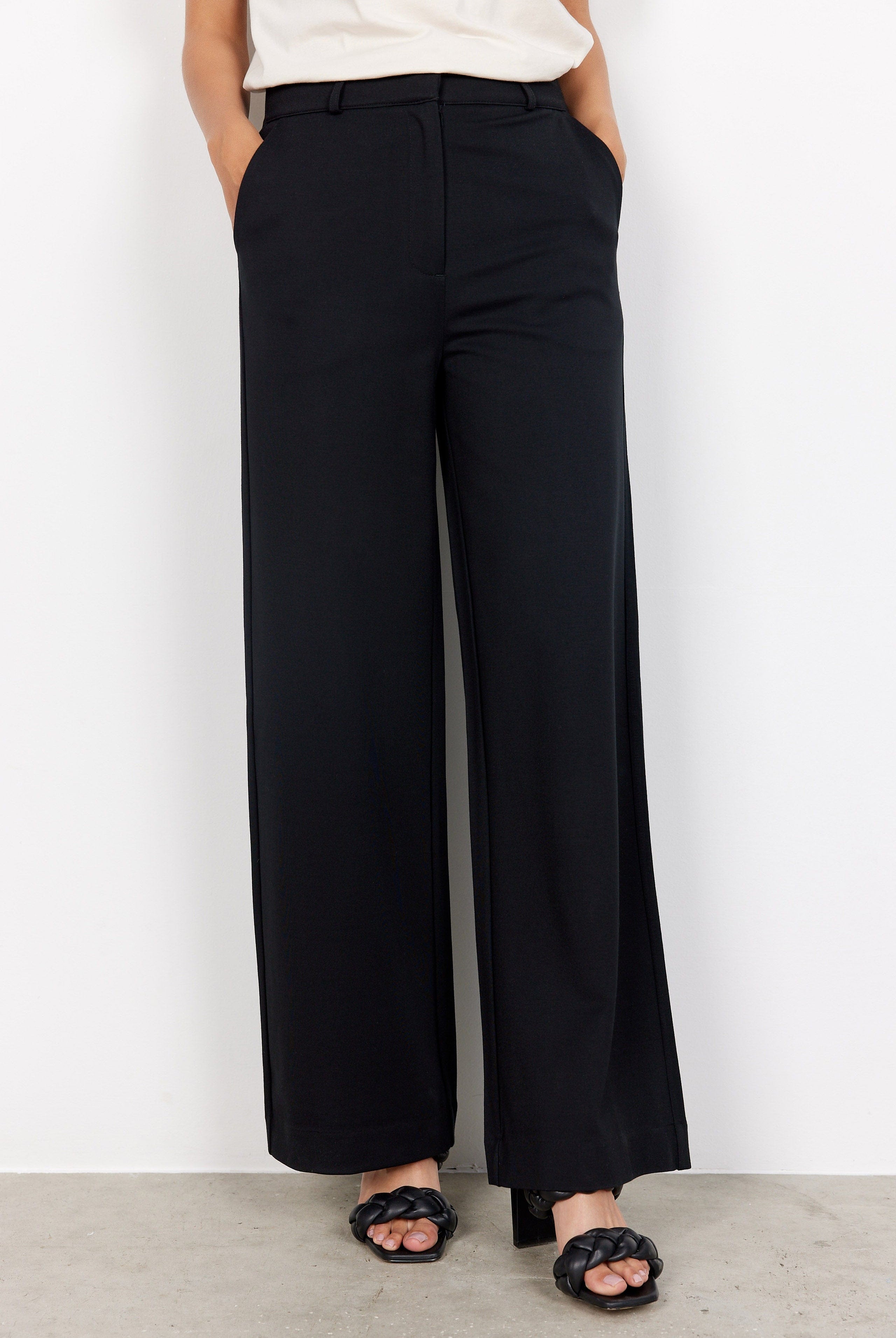 Soya Concept Daniela Jersey Wide Leg Trousers - Black