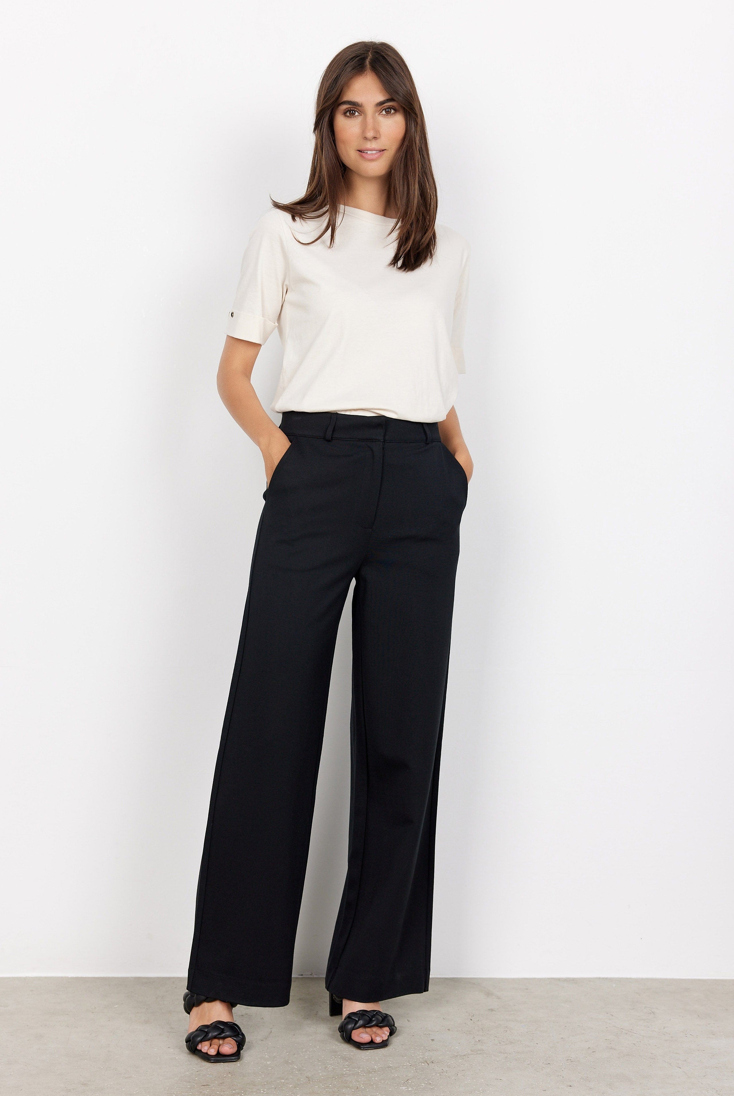 Soya Concept Daniela Jersey Wide Leg Trousers - Black