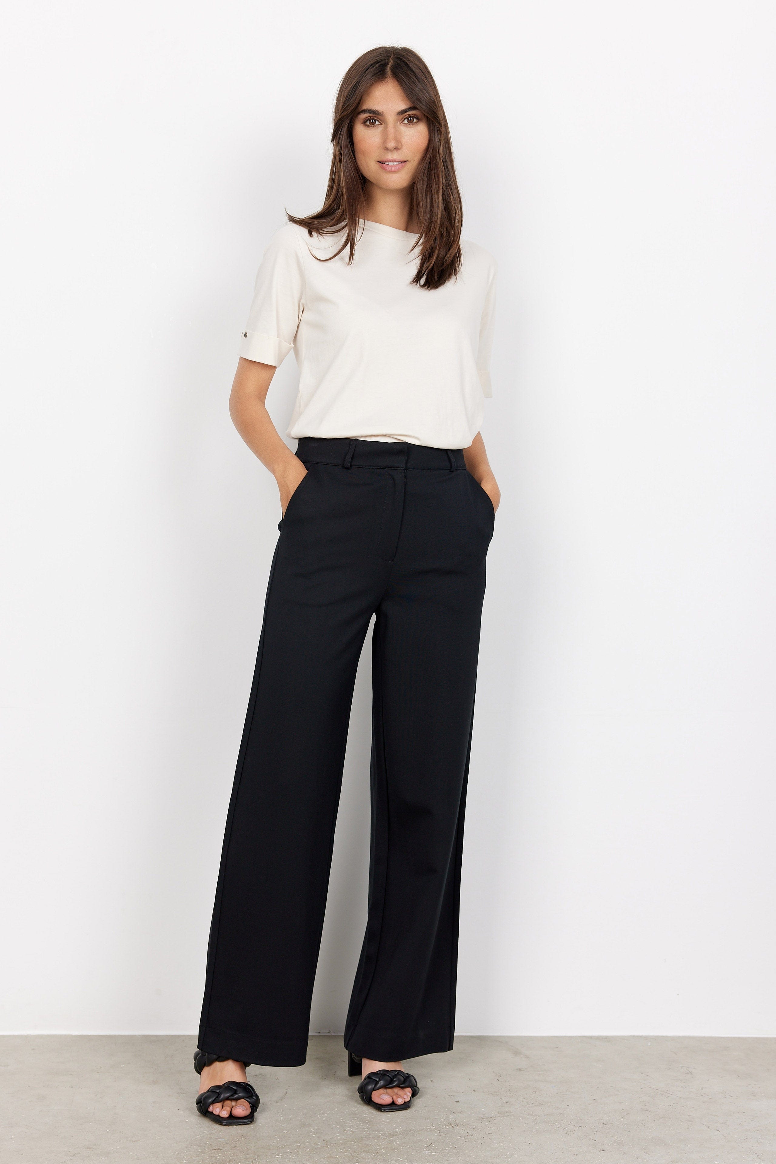 Soya Concept Daniela Jersey Wide Leg Trousers - Black