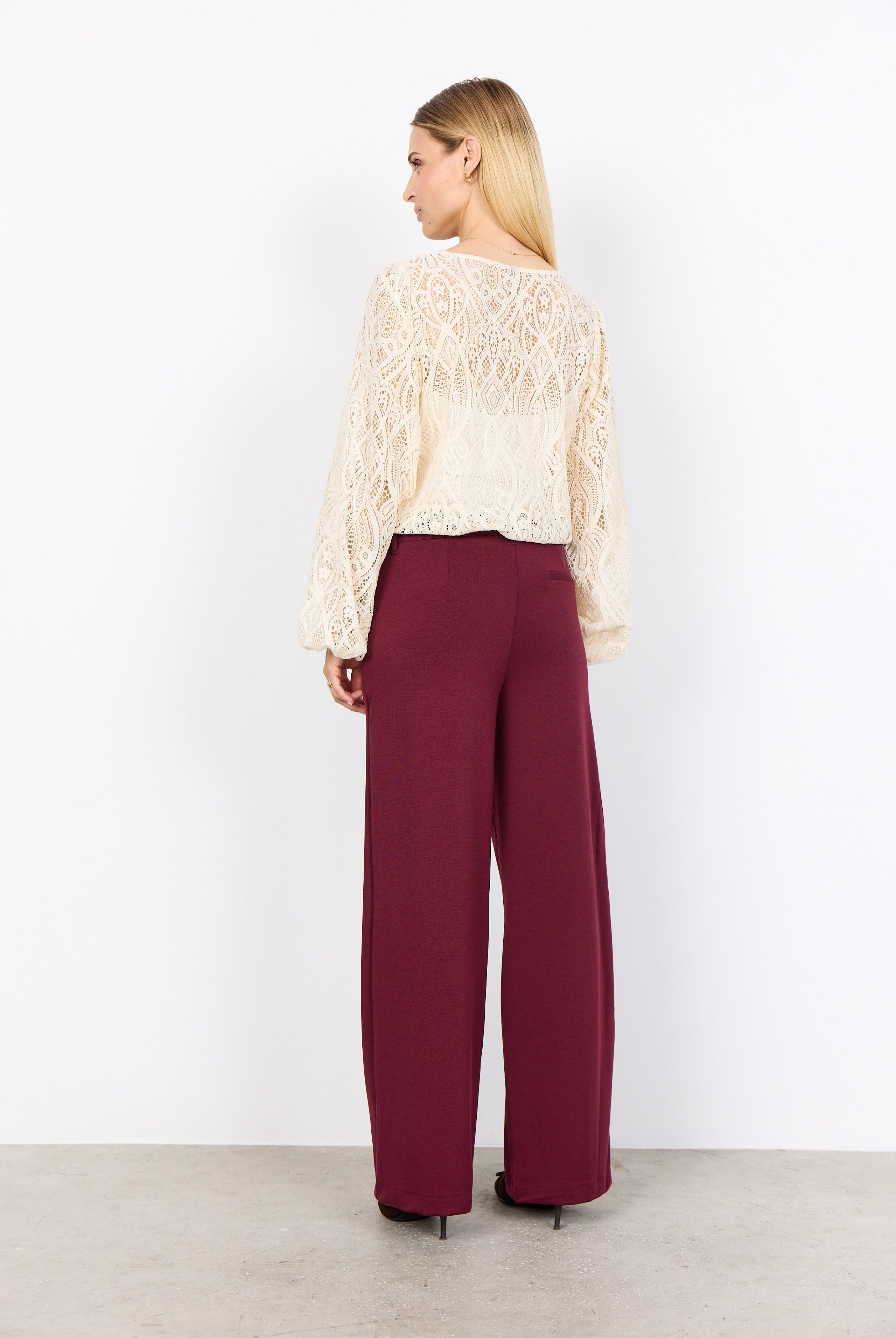Soya Concept Daniela Jersey Wide Leg Trousers - Dark Red