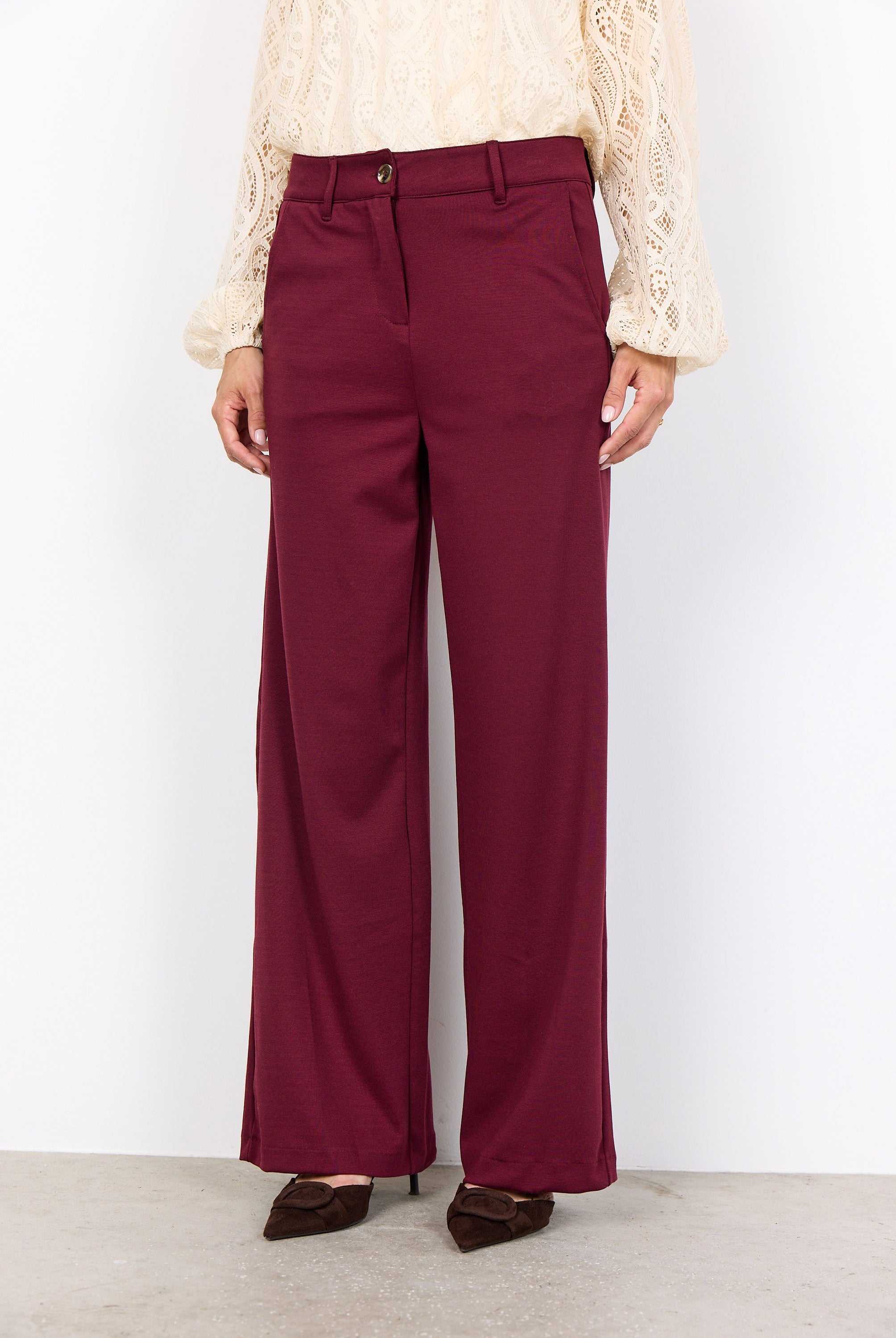 Soya Concept Daniela Jersey Wide Leg Trousers - Dark Red