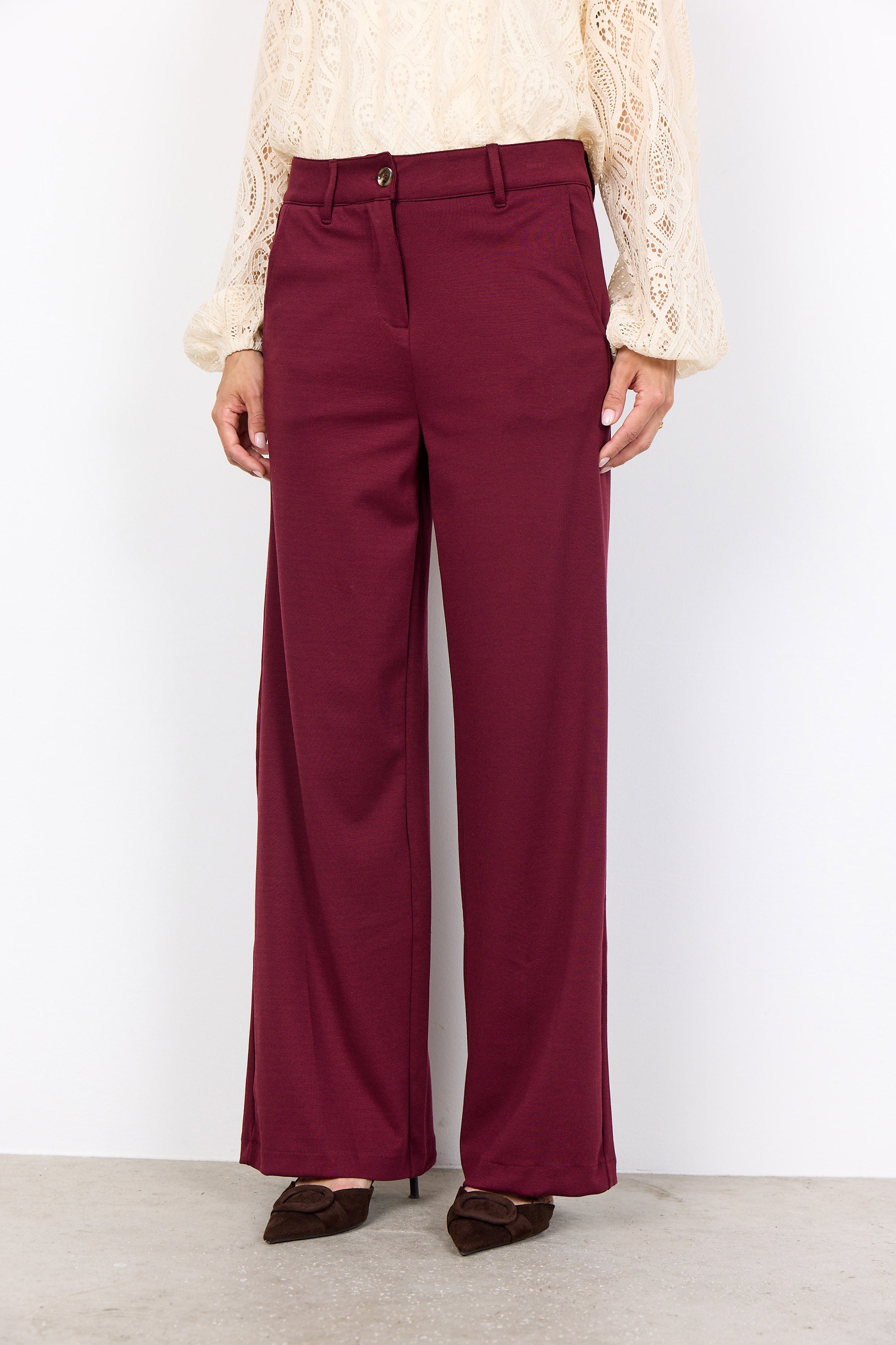 Soya Concept Daniela Jersey Wide Leg Trousers - Dark Red
