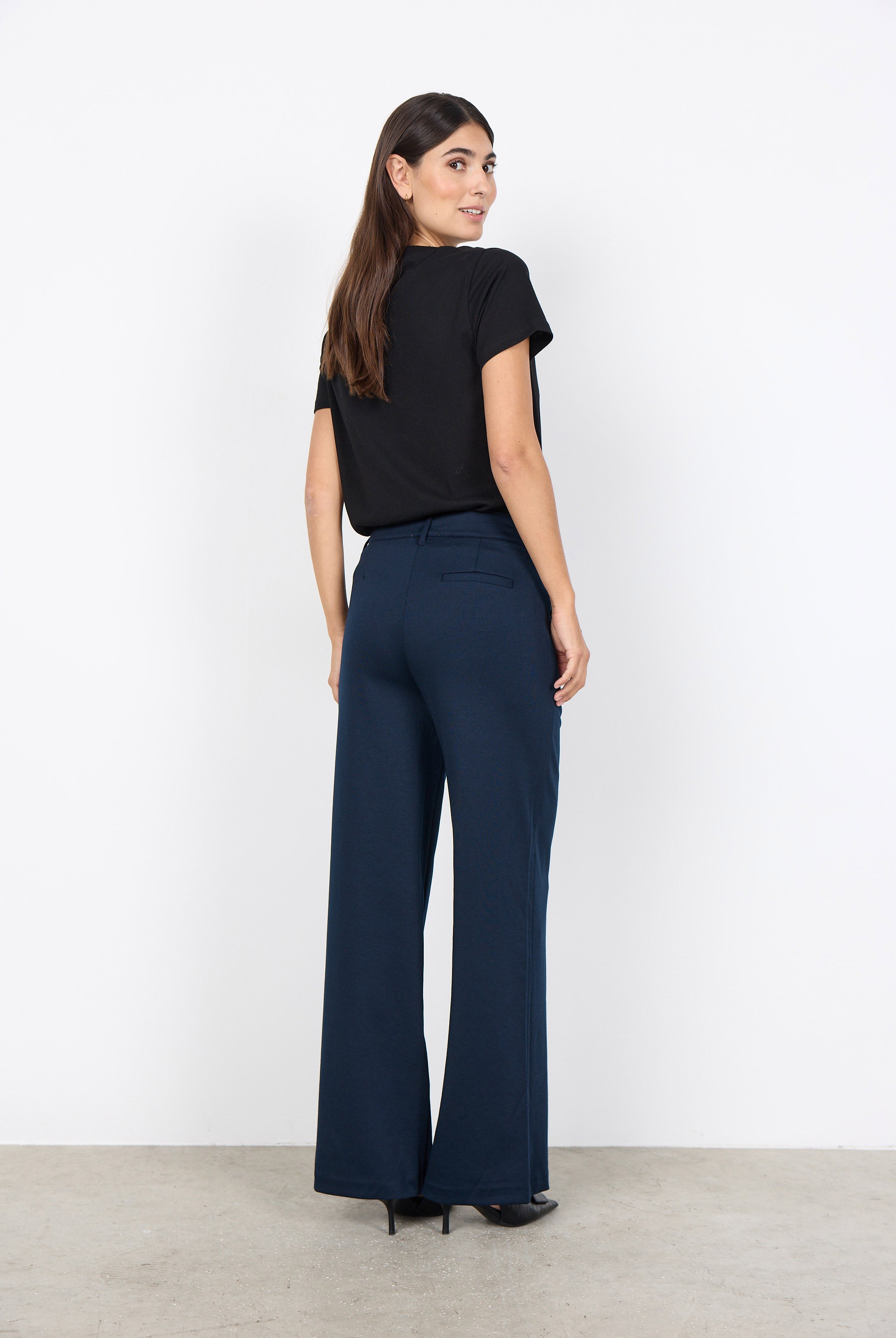 Soya Concept Daniele Jersey Wide Leg Trousers - Navy