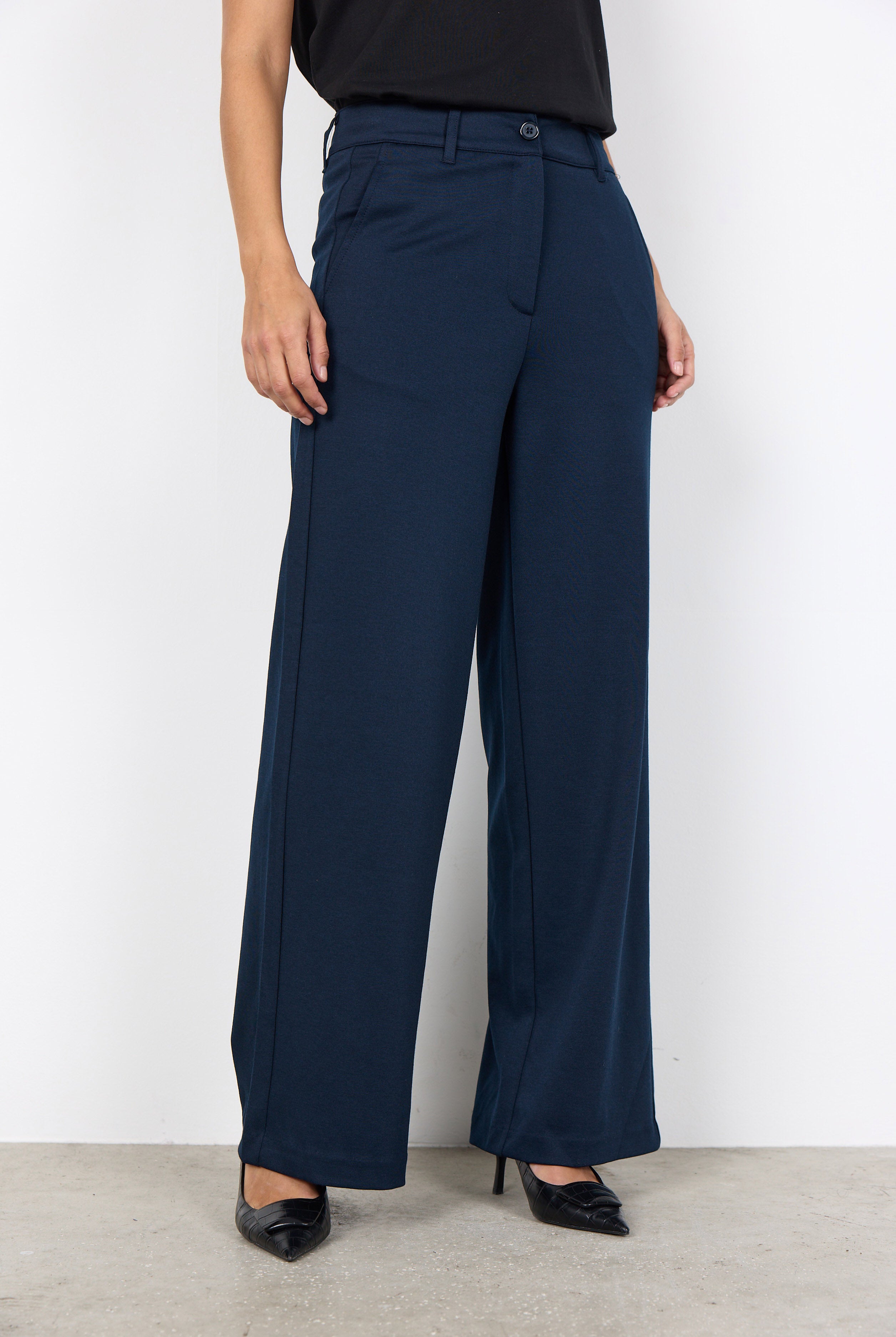 Soya Concept Daniele Jersey Wide Leg Trousers - Navy