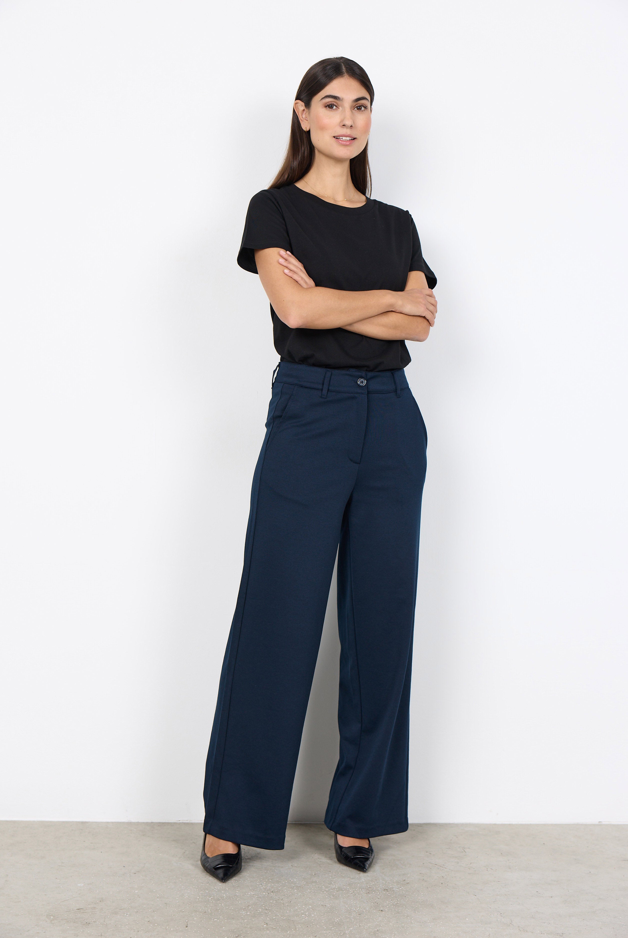 Soya Concept Daniele Jersey Wide Leg Trousers - Navy
