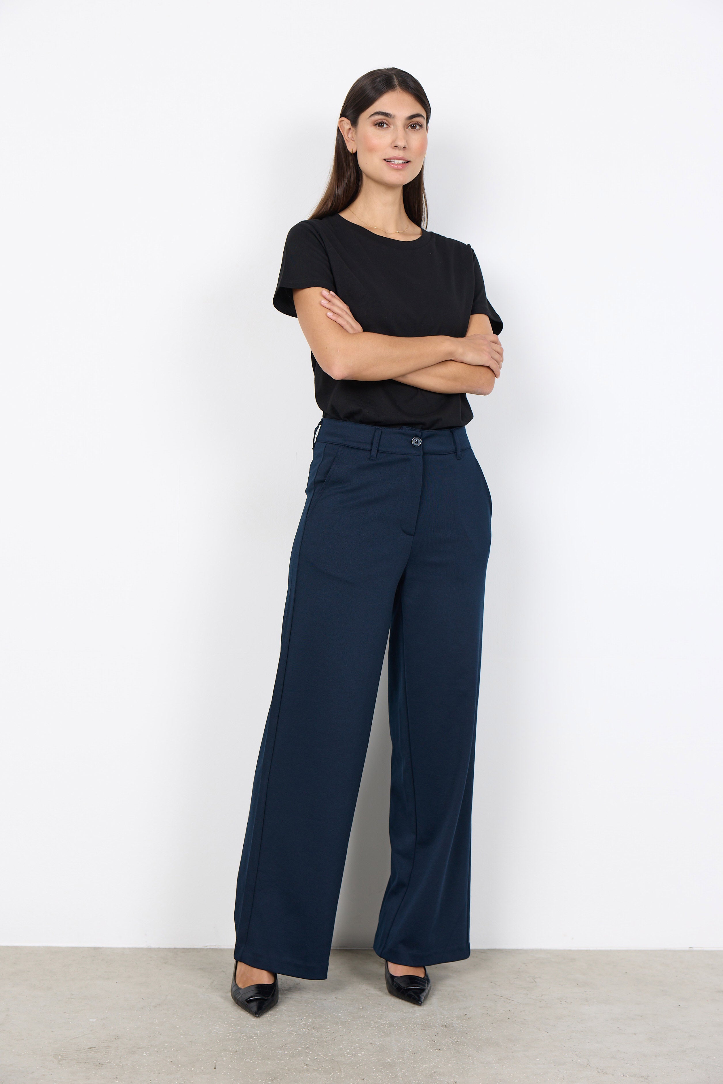 Soya Concept Daniele Jersey Wide Leg Trousers - Navy