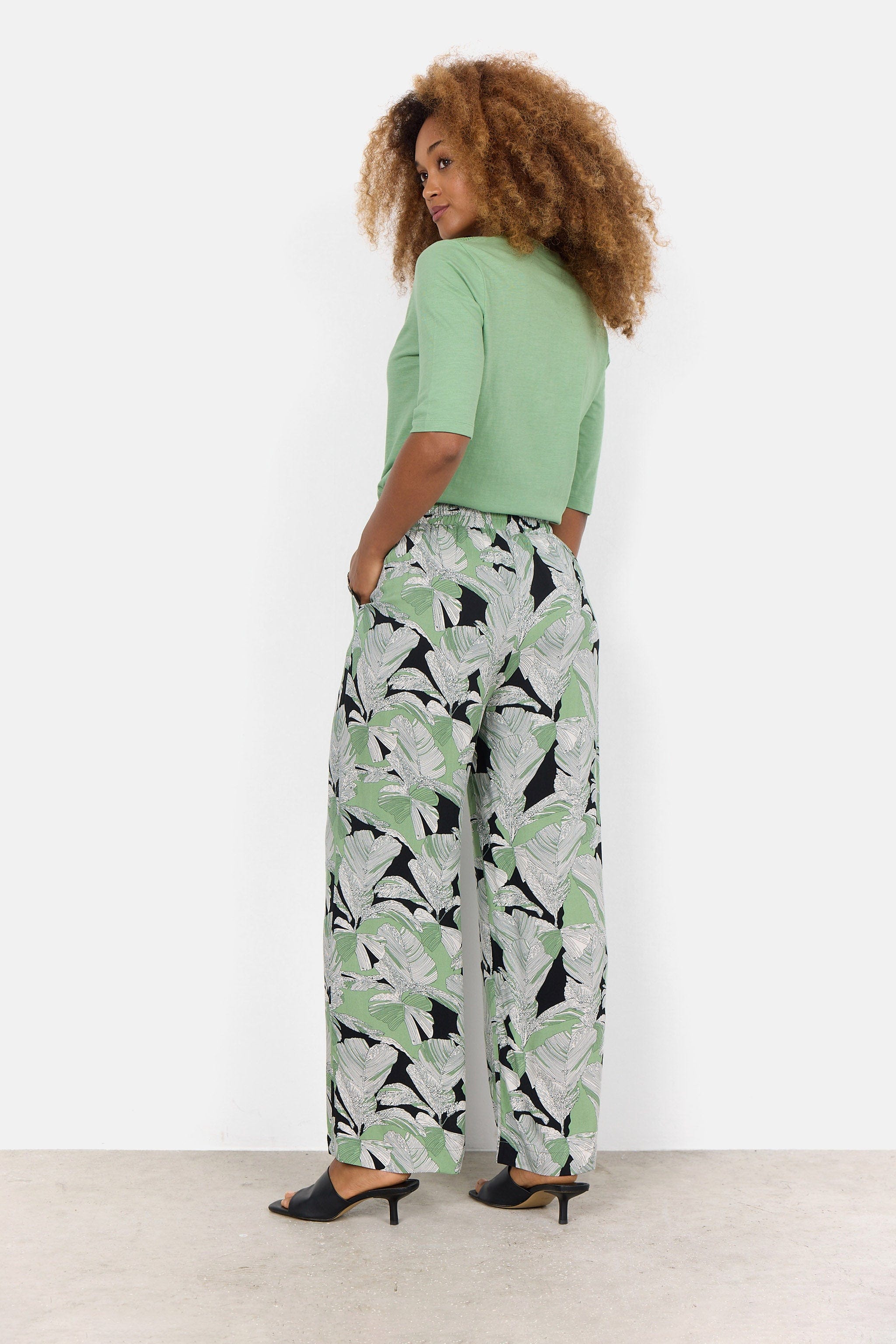 Soya Concept Dauphin Leaf Print Trousers - Misty Combi