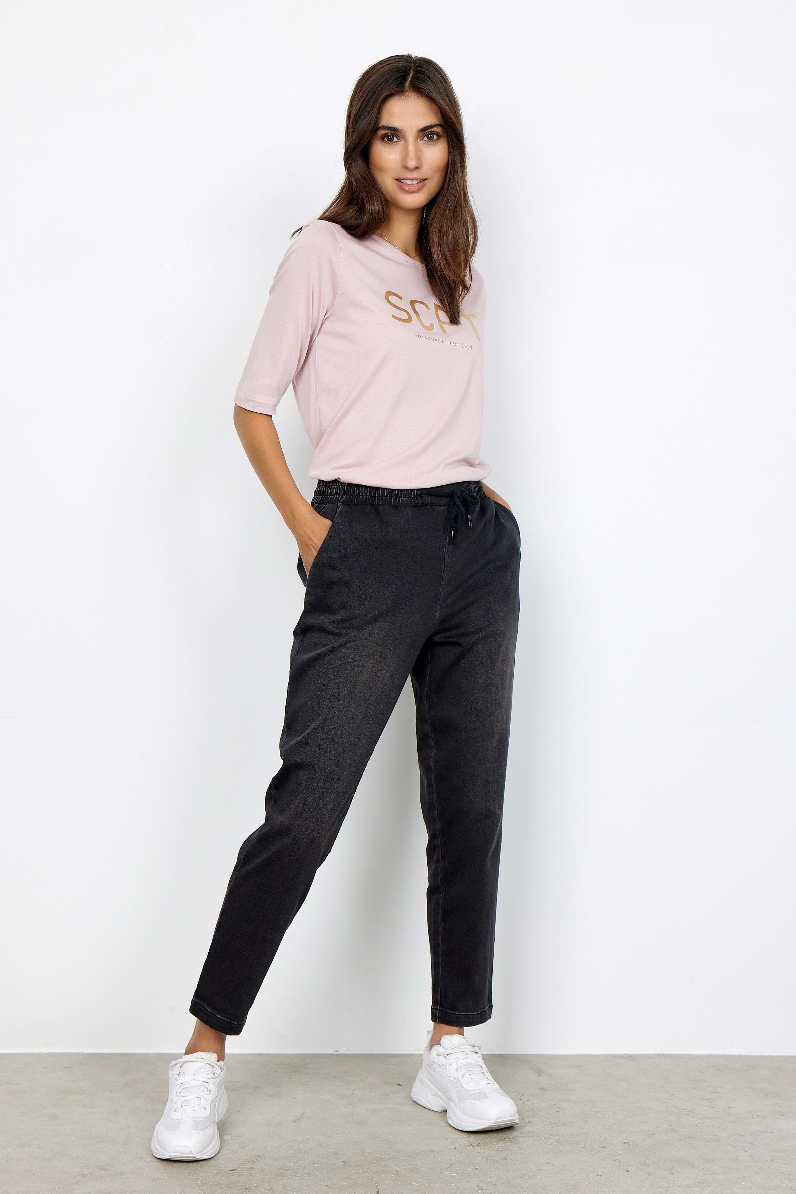 Soya Concept Denver Demin-Effect Trousers - Dark Grey Denim