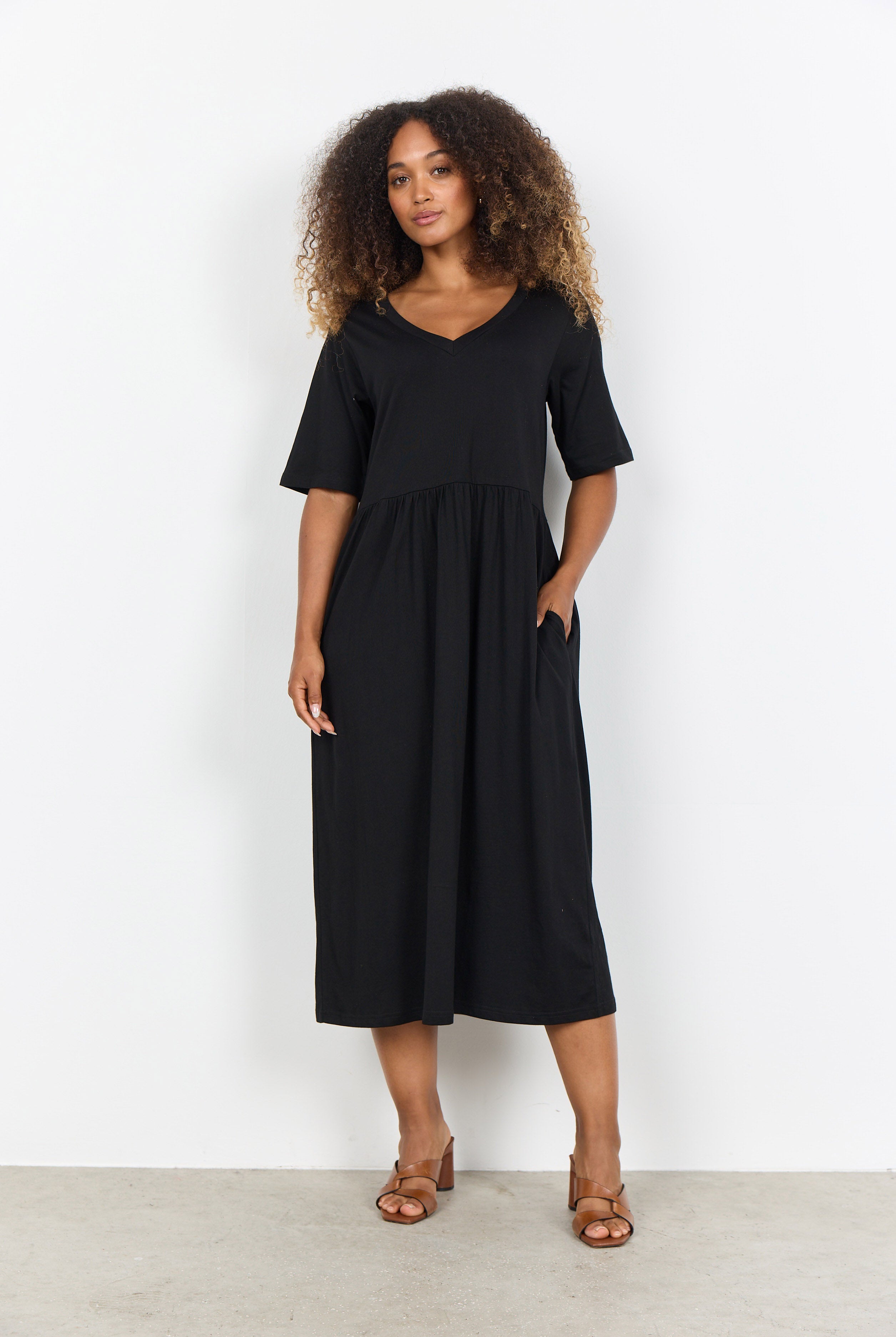 Soya Concept Derby Organic Cotton Midi Dress- Black