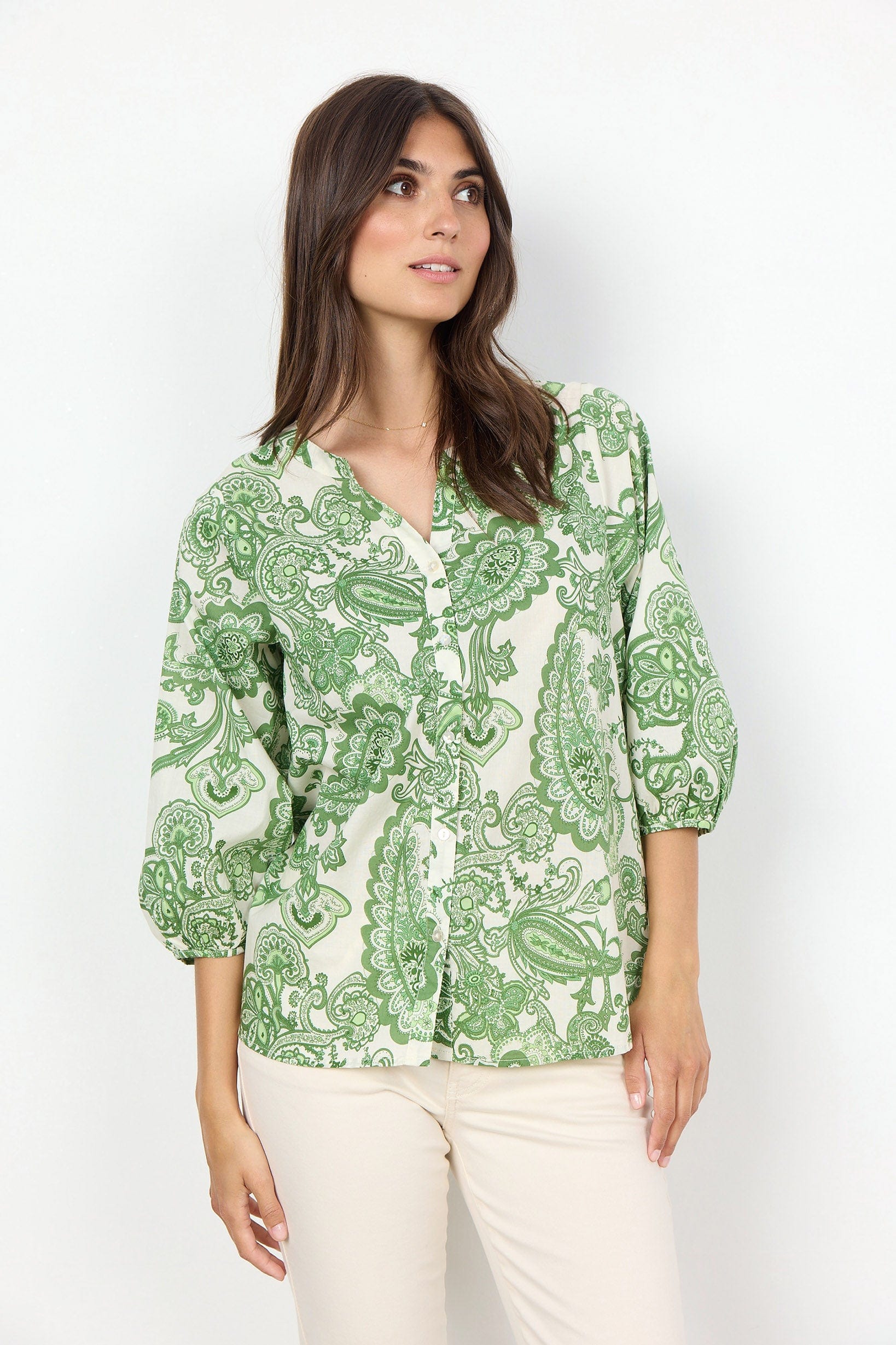 Soya Concept Dido Paisley Print Cotton Blouse - Green Combi