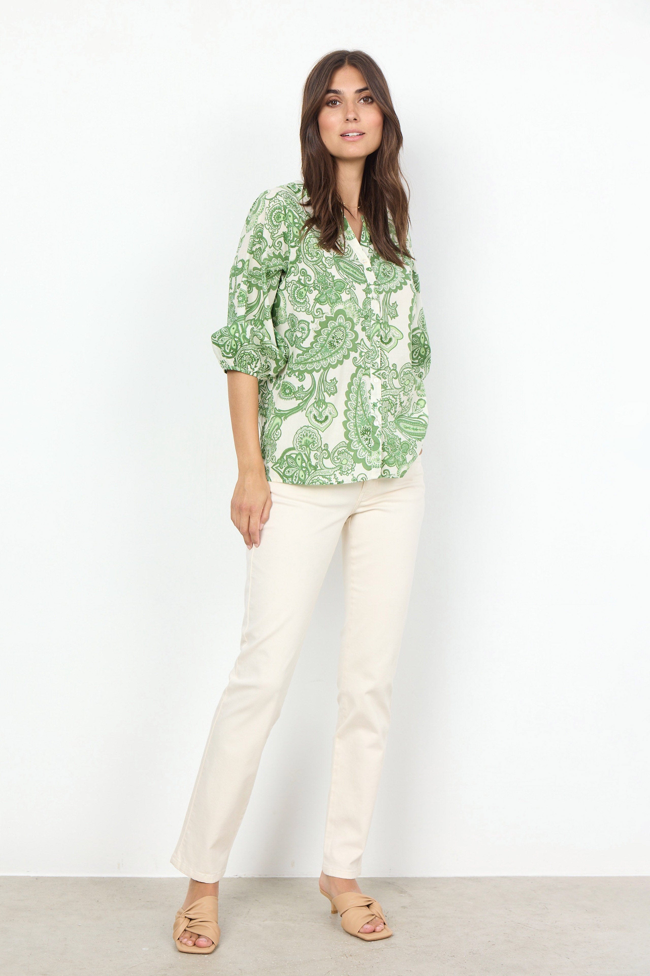Soya Concept Dido Paisley Print Cotton Blouse - Green Combi