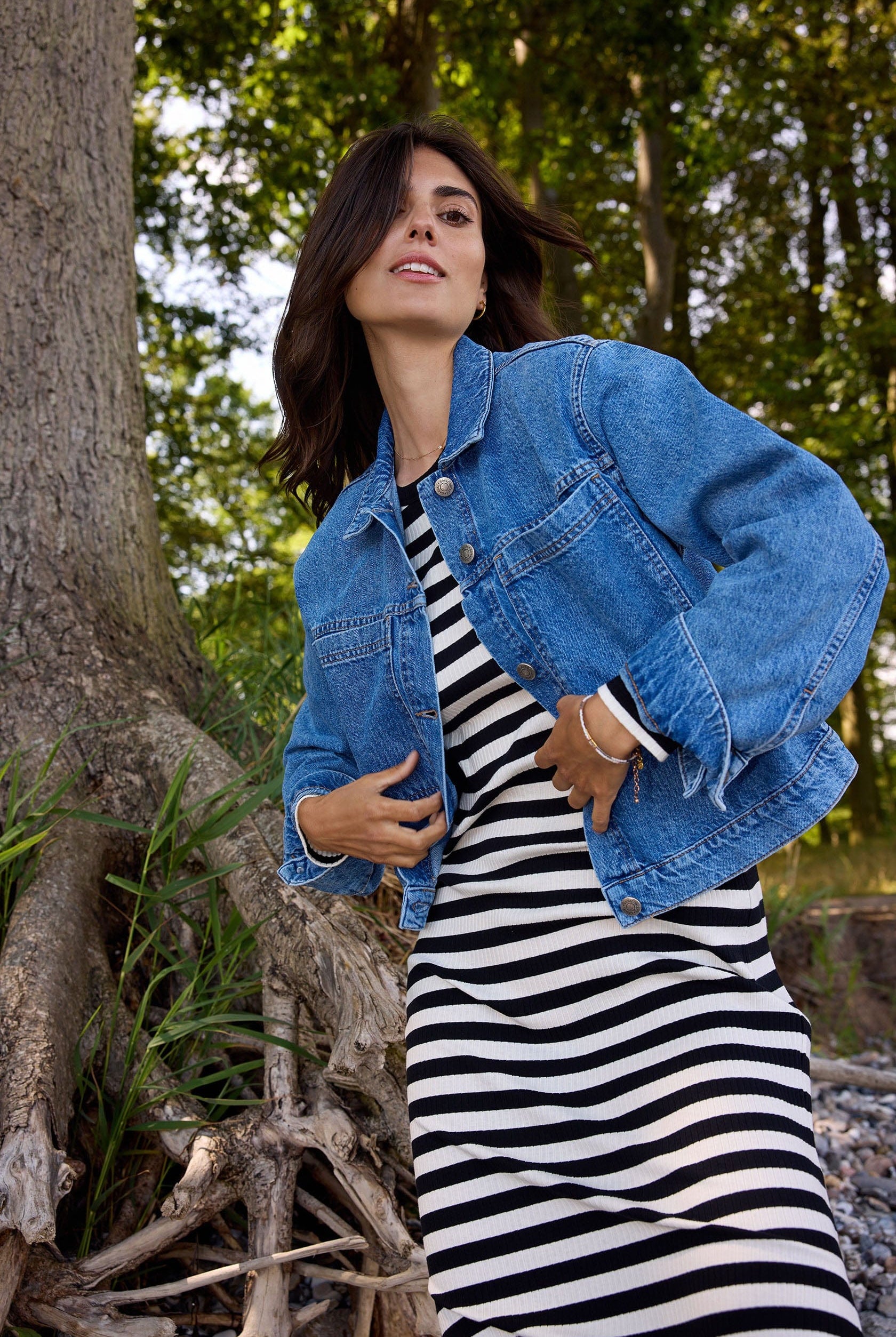 Soya Concept Djaka Stripe Jersey Midi Dress - Black Combi