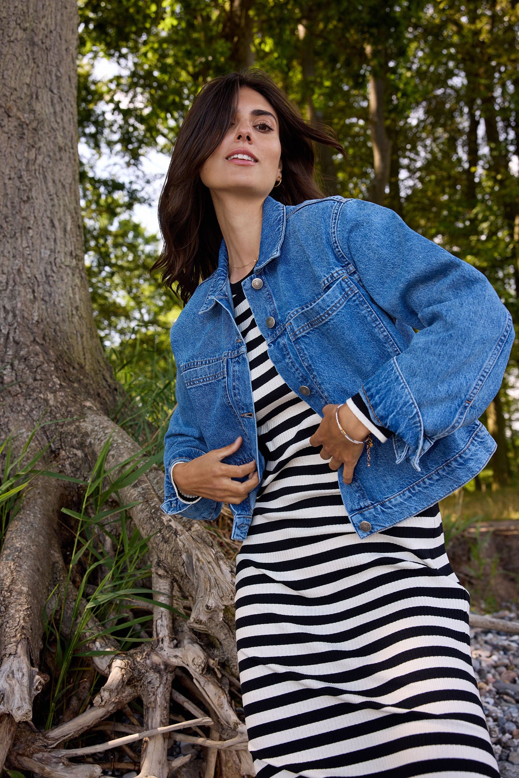 Soya Concept Djaka Stripe Jersey Midi Dress - Black Combi