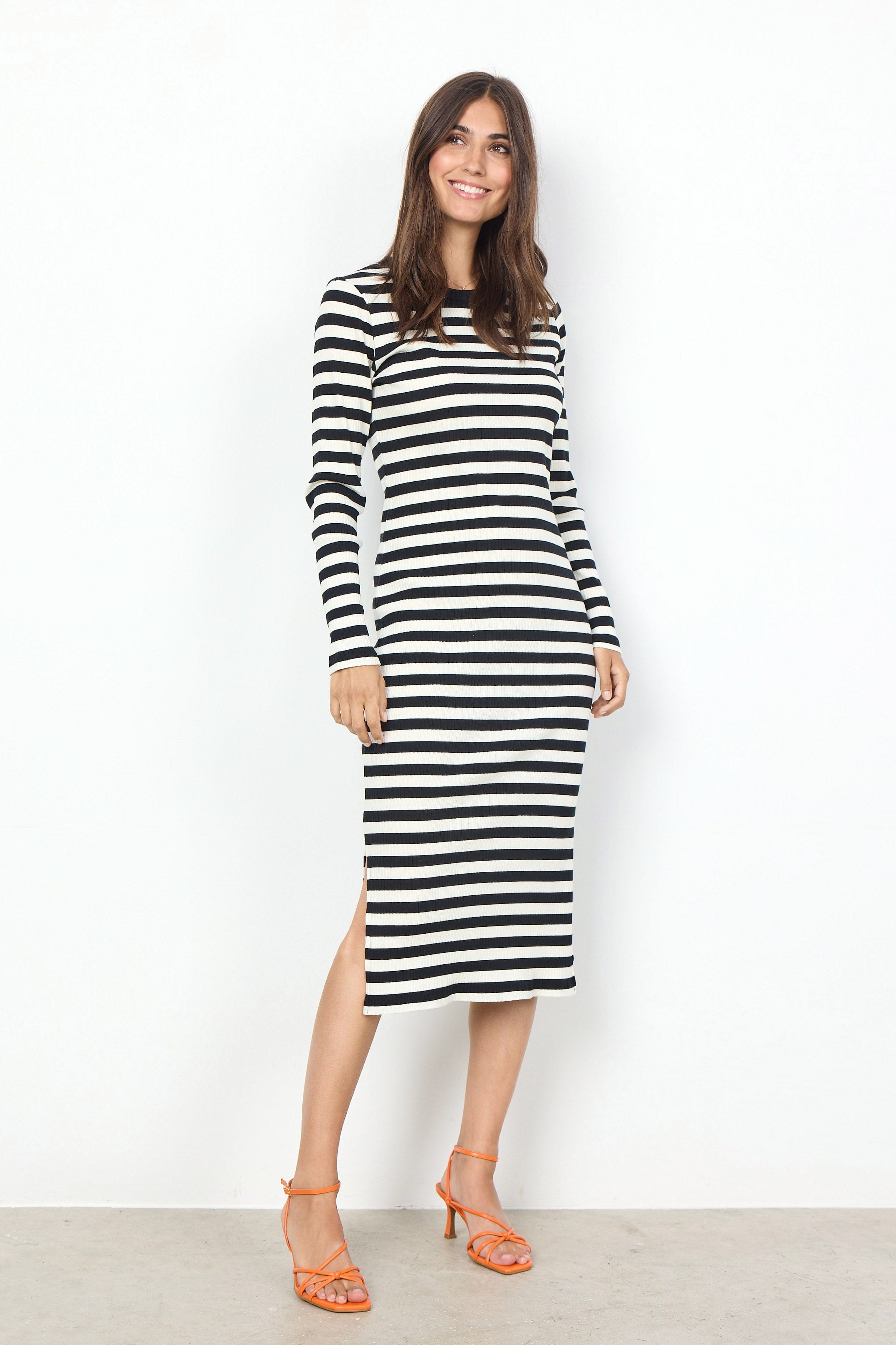 Soya Concept Djaka Stripe Jersey Midi Dress - Black Combi
