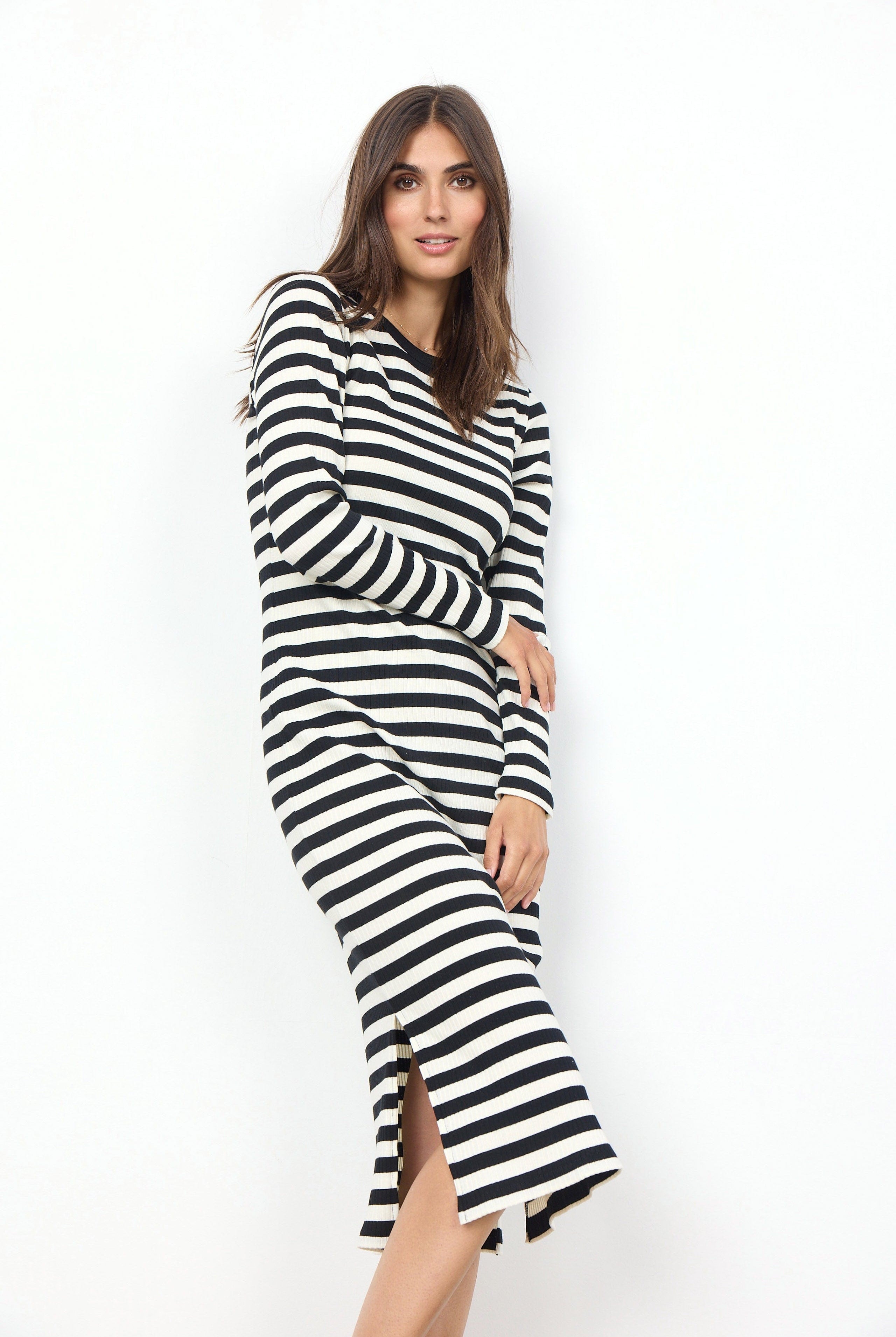 Soya Concept Djaka Stripe Jersey Midi Dress - Black Combi