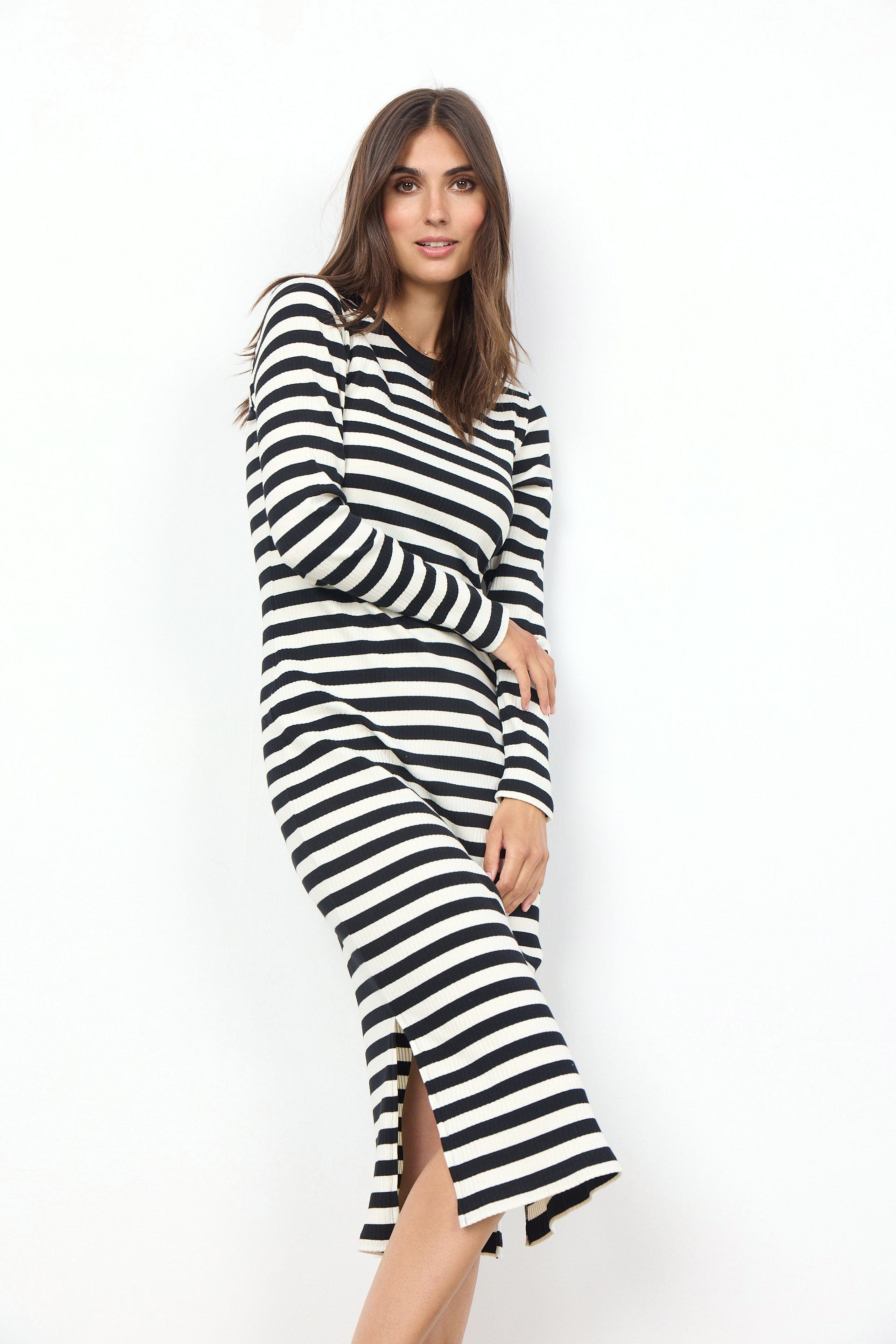 Soya Concept Djaka Stripe Jersey Midi Dress - Black Combi