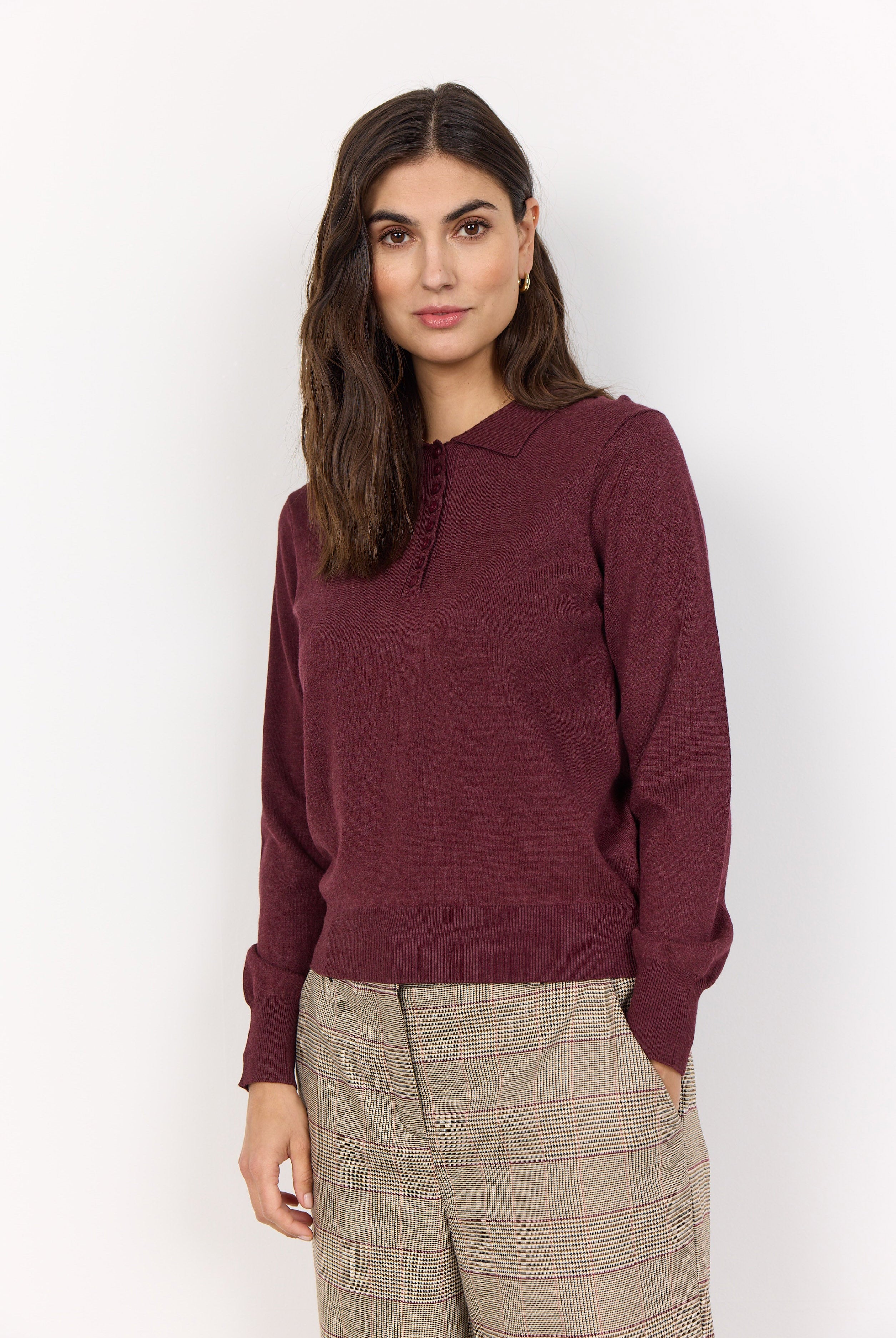 Soya Concept Dollie Collared Neckline Jumper - Dark Red Melange
