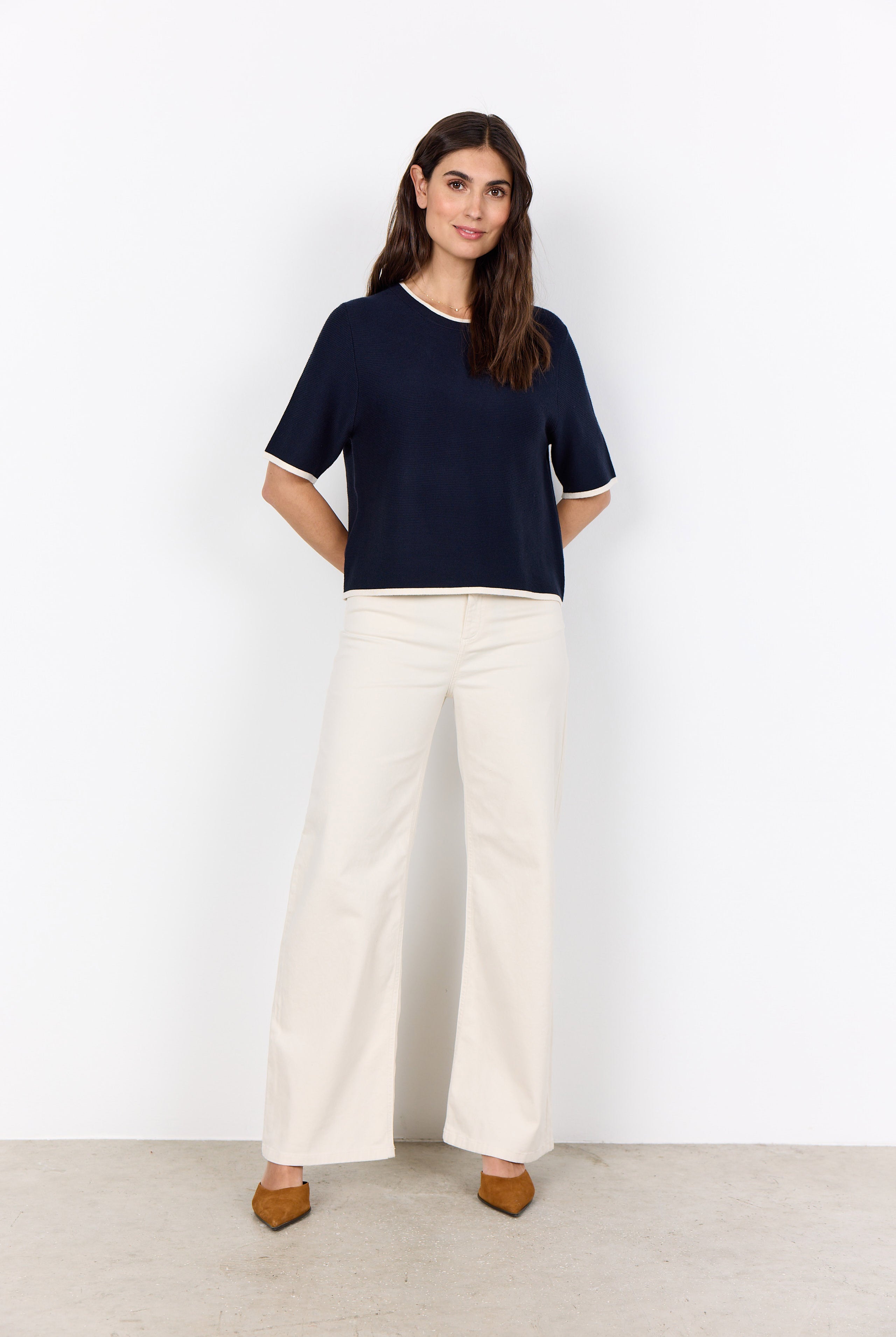 Soya Concept Dollie Contrast Trim Knitted Top - Navy Combi