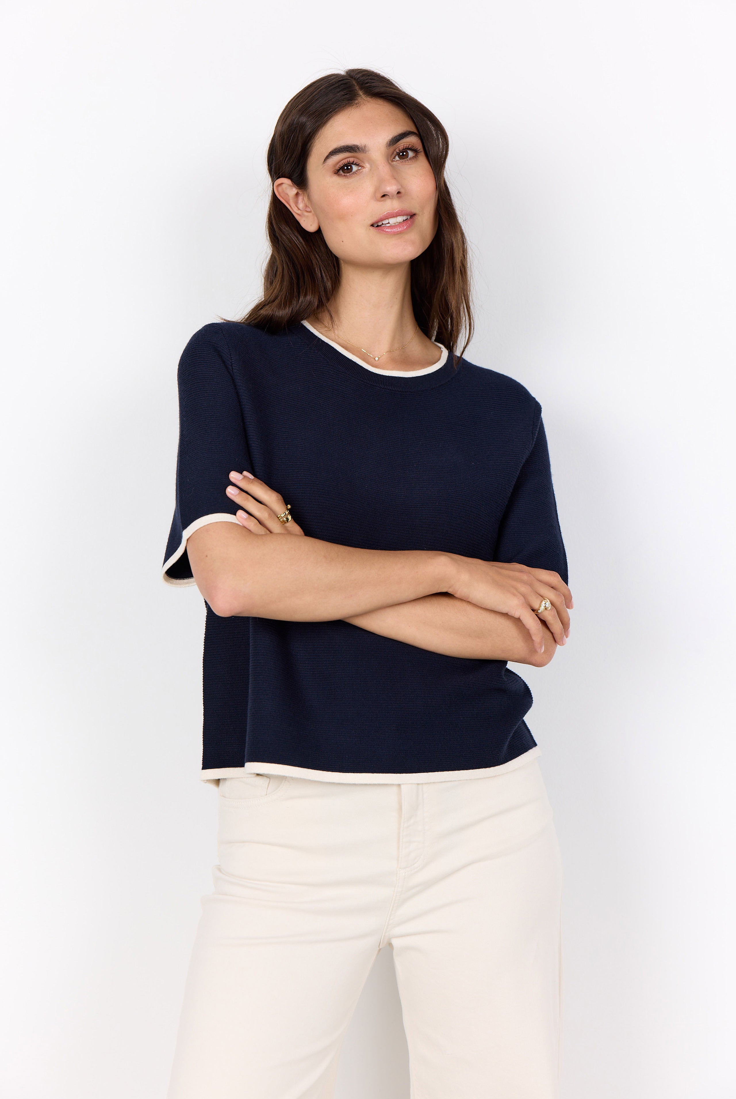 Soya Concept Dollie Contrast Trim Knitted Top - Navy Combi