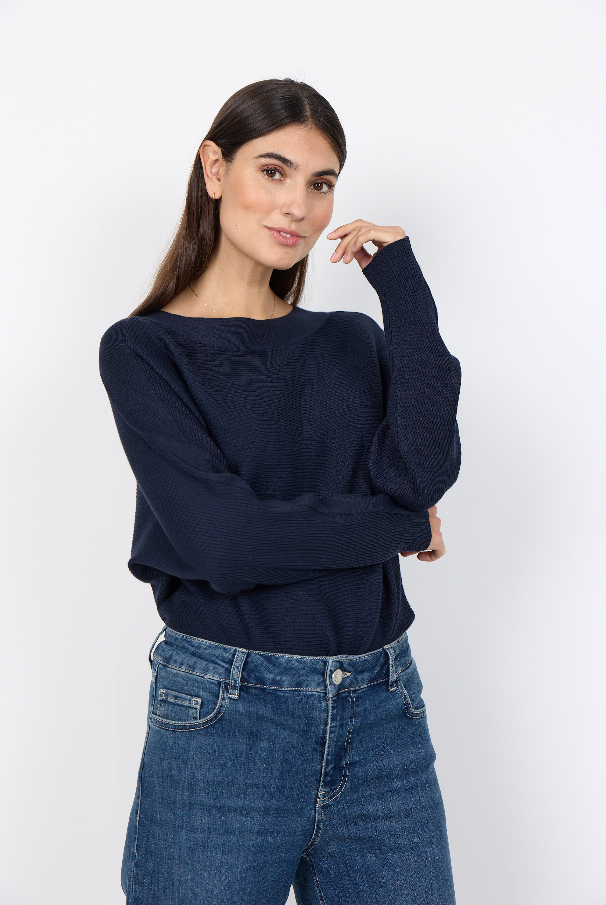 Soya Concept Dollie Knitted Rib Jumper - Navy