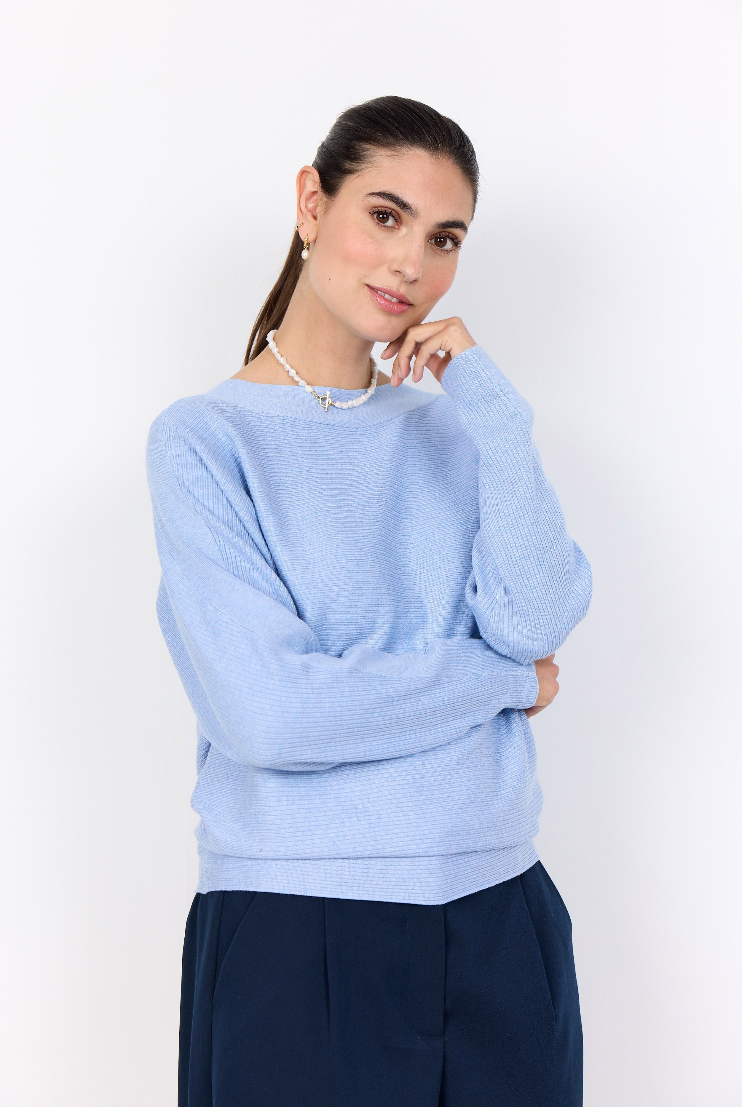 Soya Concept Dollie Knitted Rib Jumper - Windsurfer