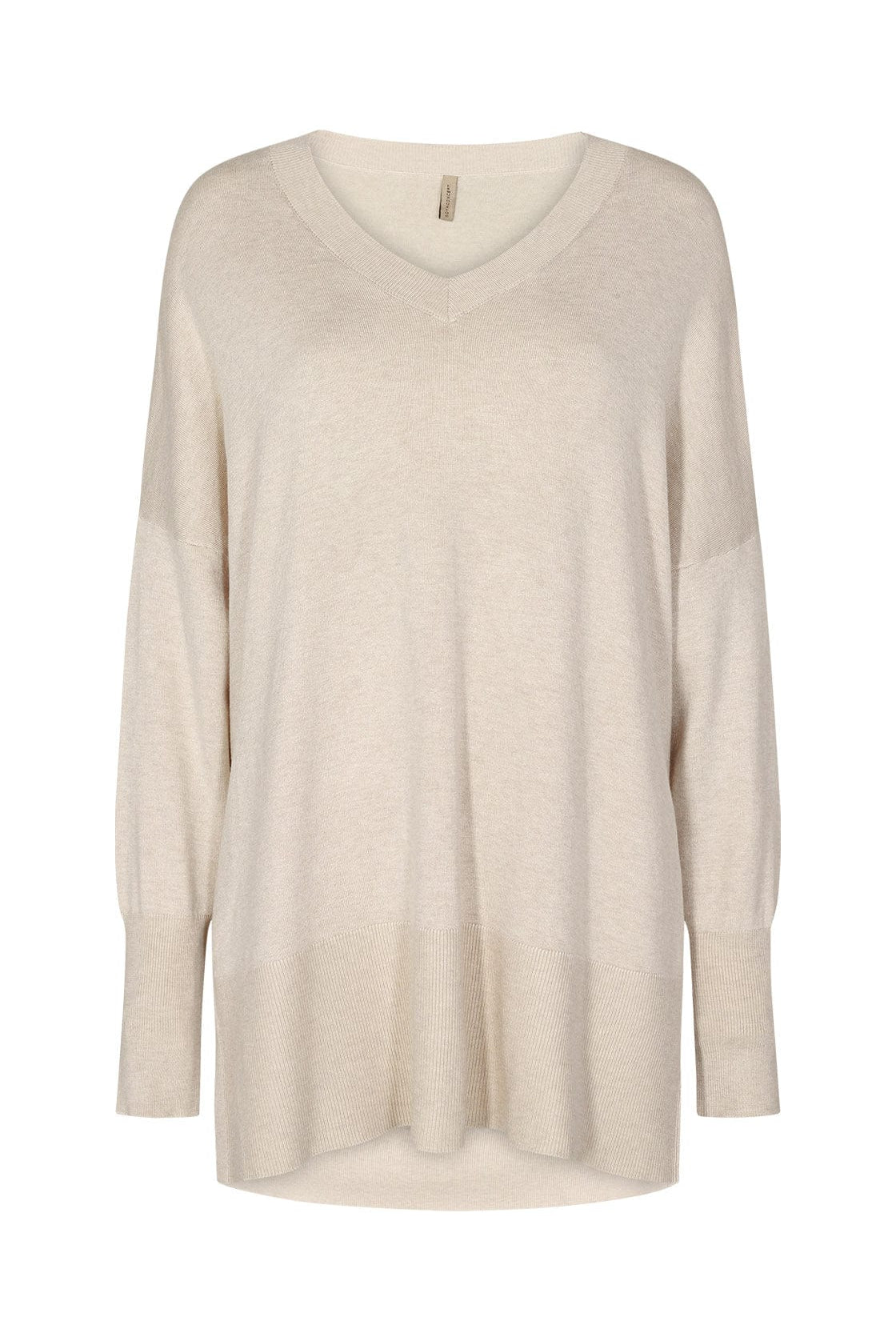 Soya Concept Dollie Long Line V Neck Jumper - Cream Melange