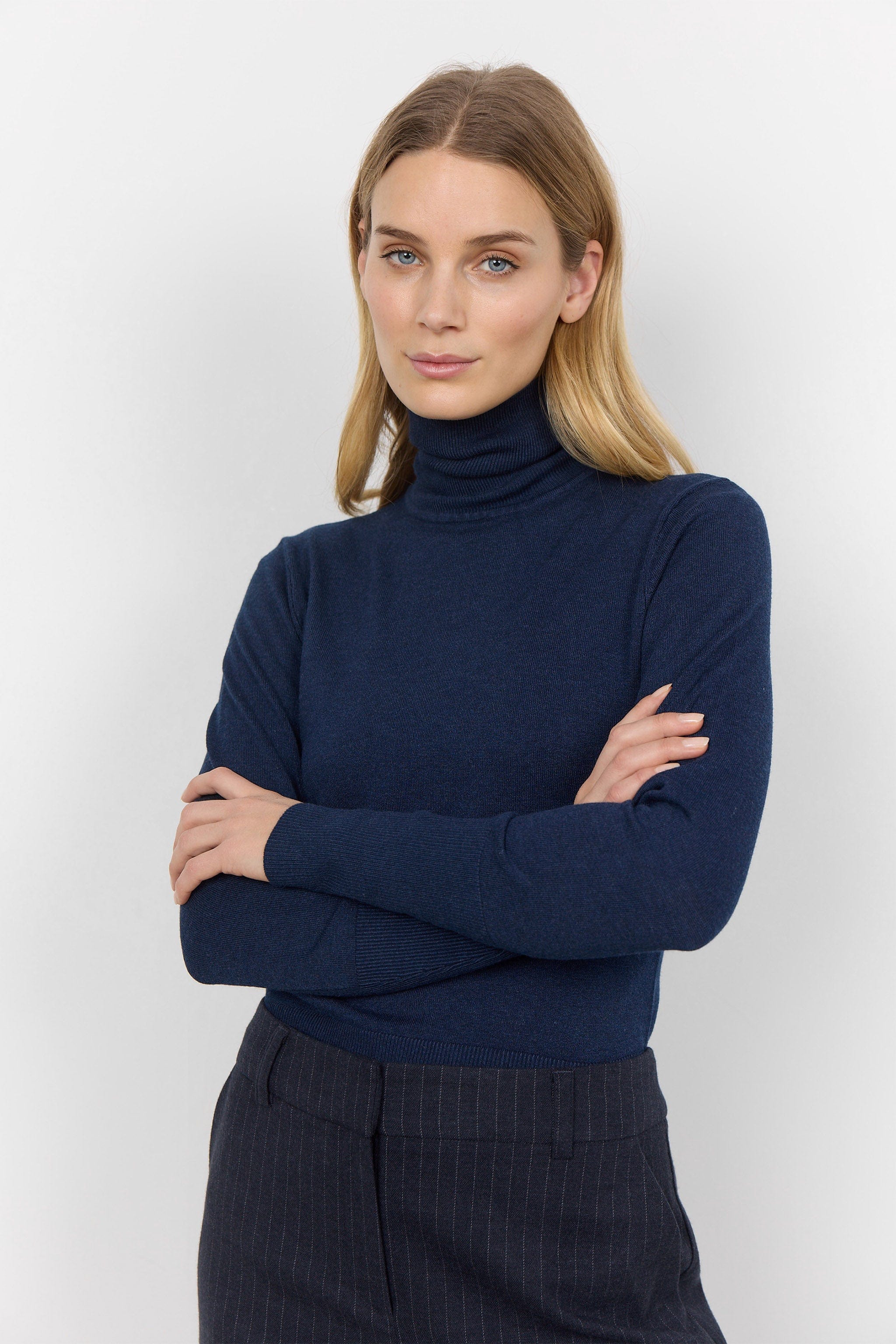 Soya Concept Dollie Roll Neck Jumper - Blue Iris Melange