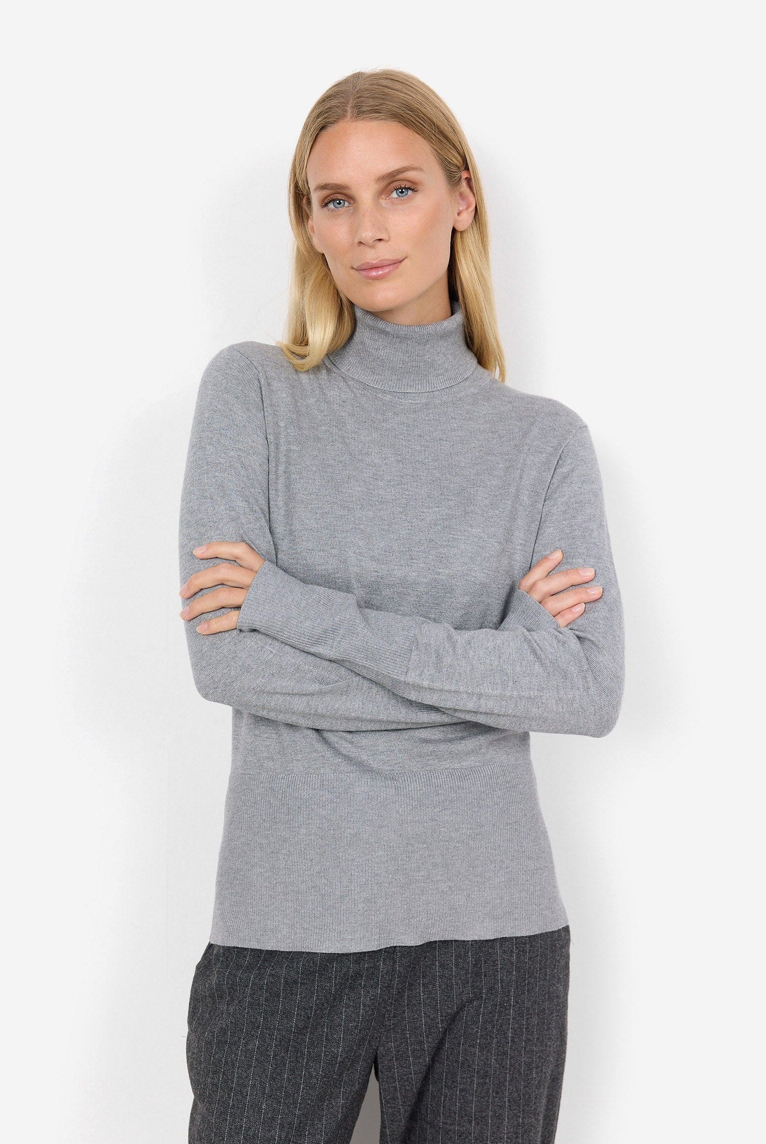 Soya Concept Dollie Roll Neck Jumper - Mid Grey Melange