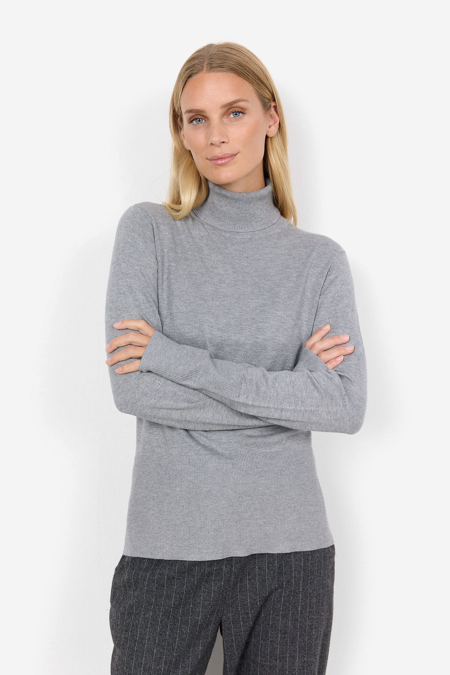 Soya Concept Dollie Roll Neck Jumper - Mid Grey Melange