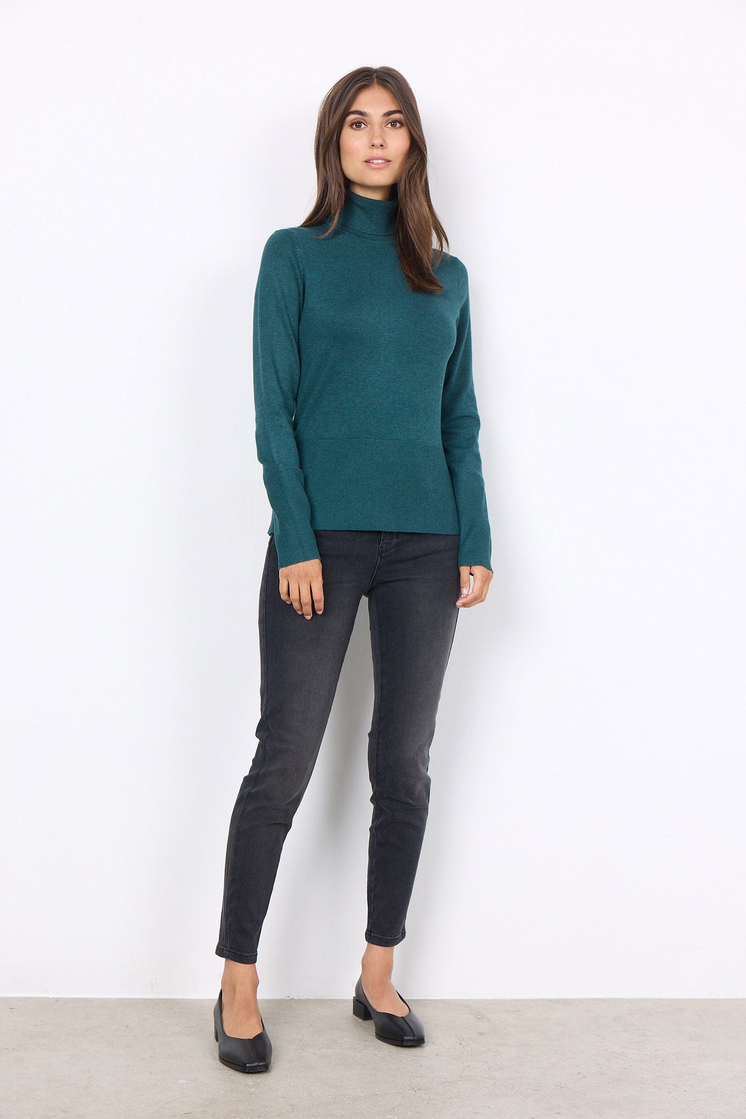 Soya Concept Dollie Roll Neck Jumper - Shady Green Melange