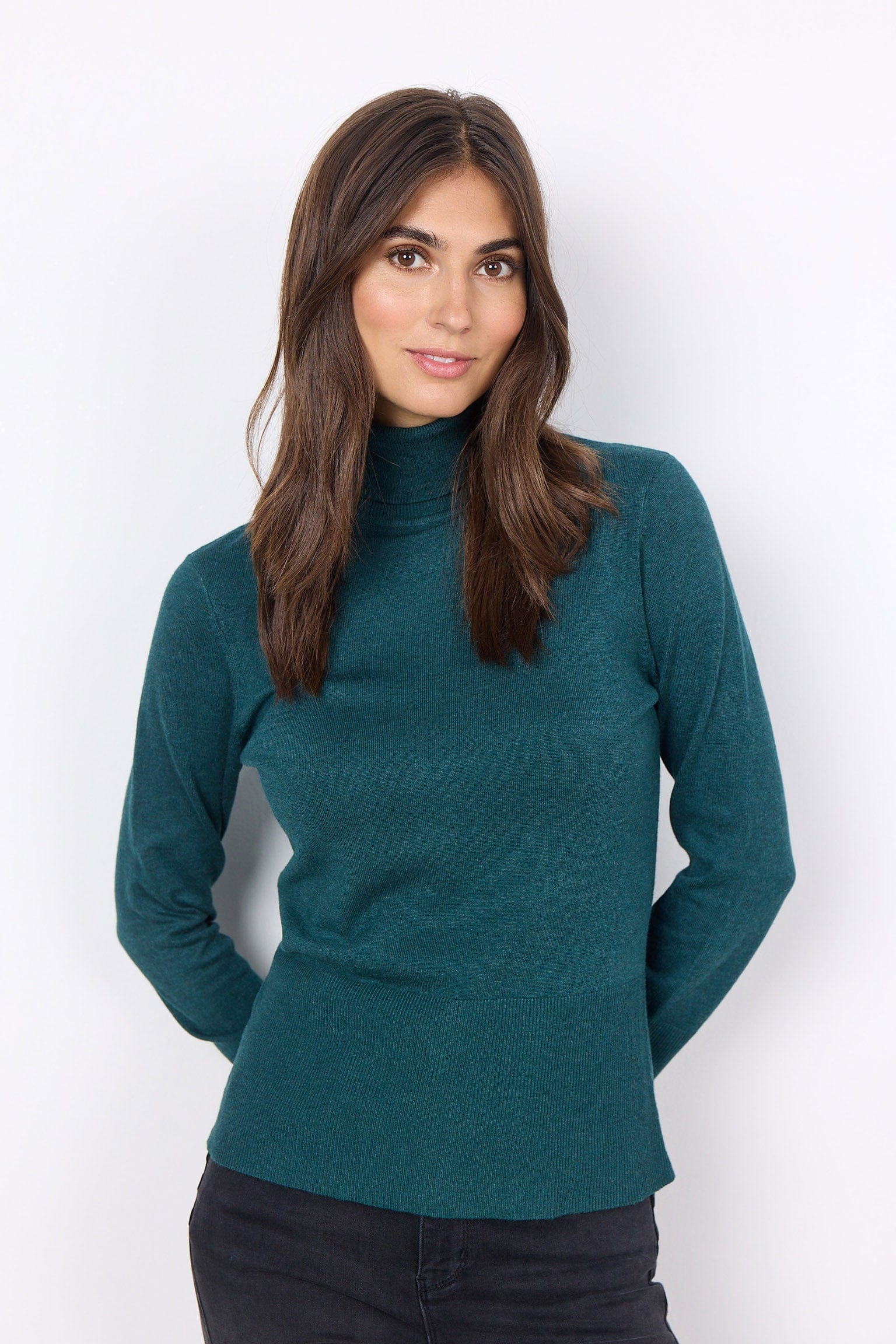 Soya Concept Dollie Roll Neck Jumper - Shady Green Melange