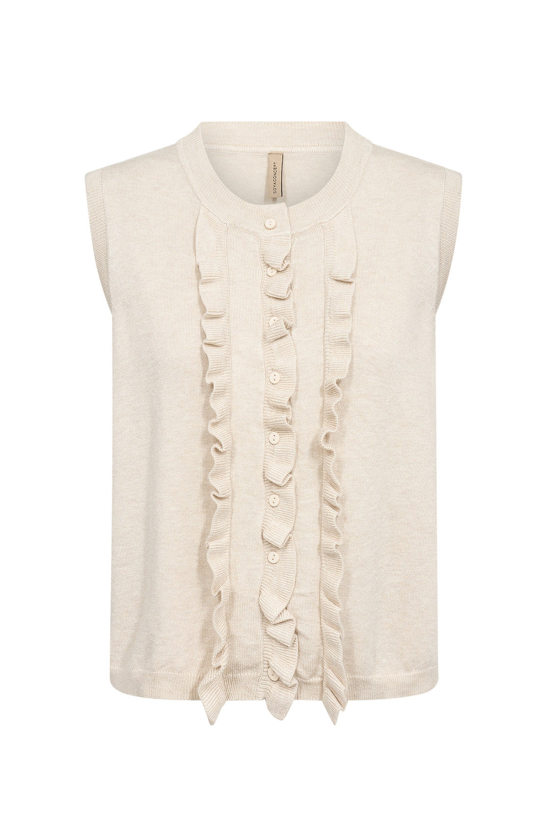 Soya Concept Dollie Ruffle Sleeveless Jumper - Cream Melange
