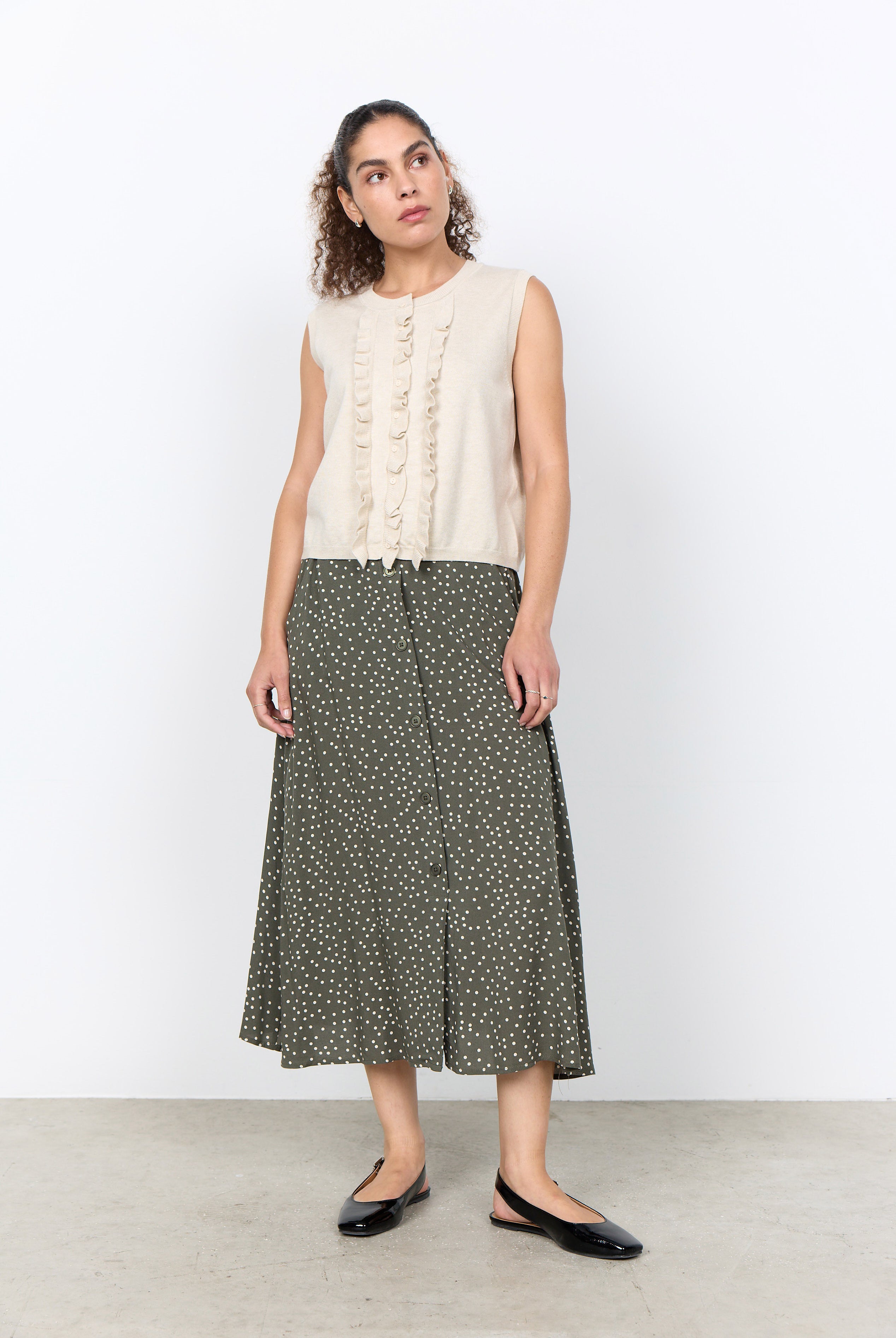 Soya Concept Dollie Ruffle Sleeveless Jumper - Cream Melange