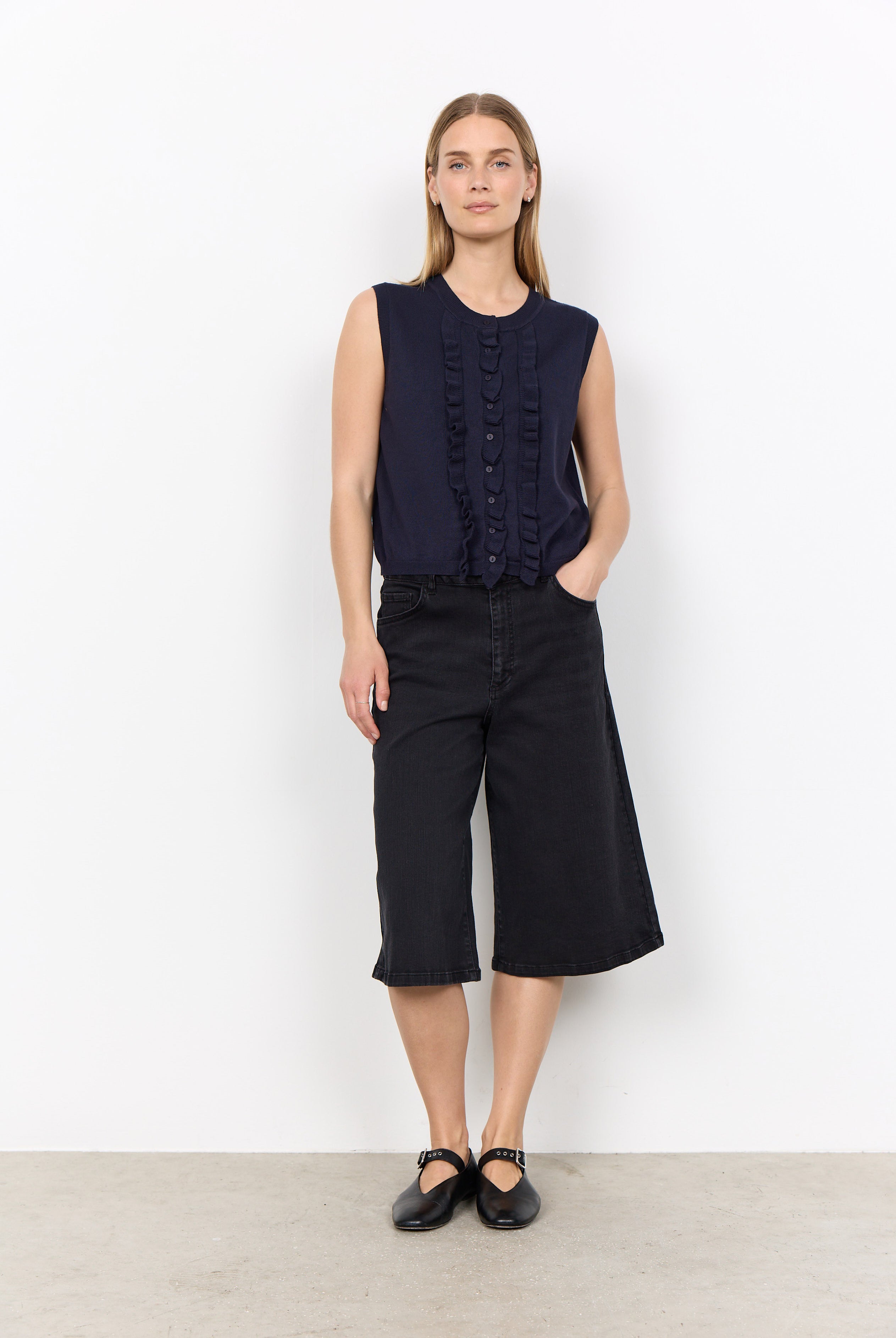 Soya Concept Dollie Ruffle Sleeveless Jumper - Navy