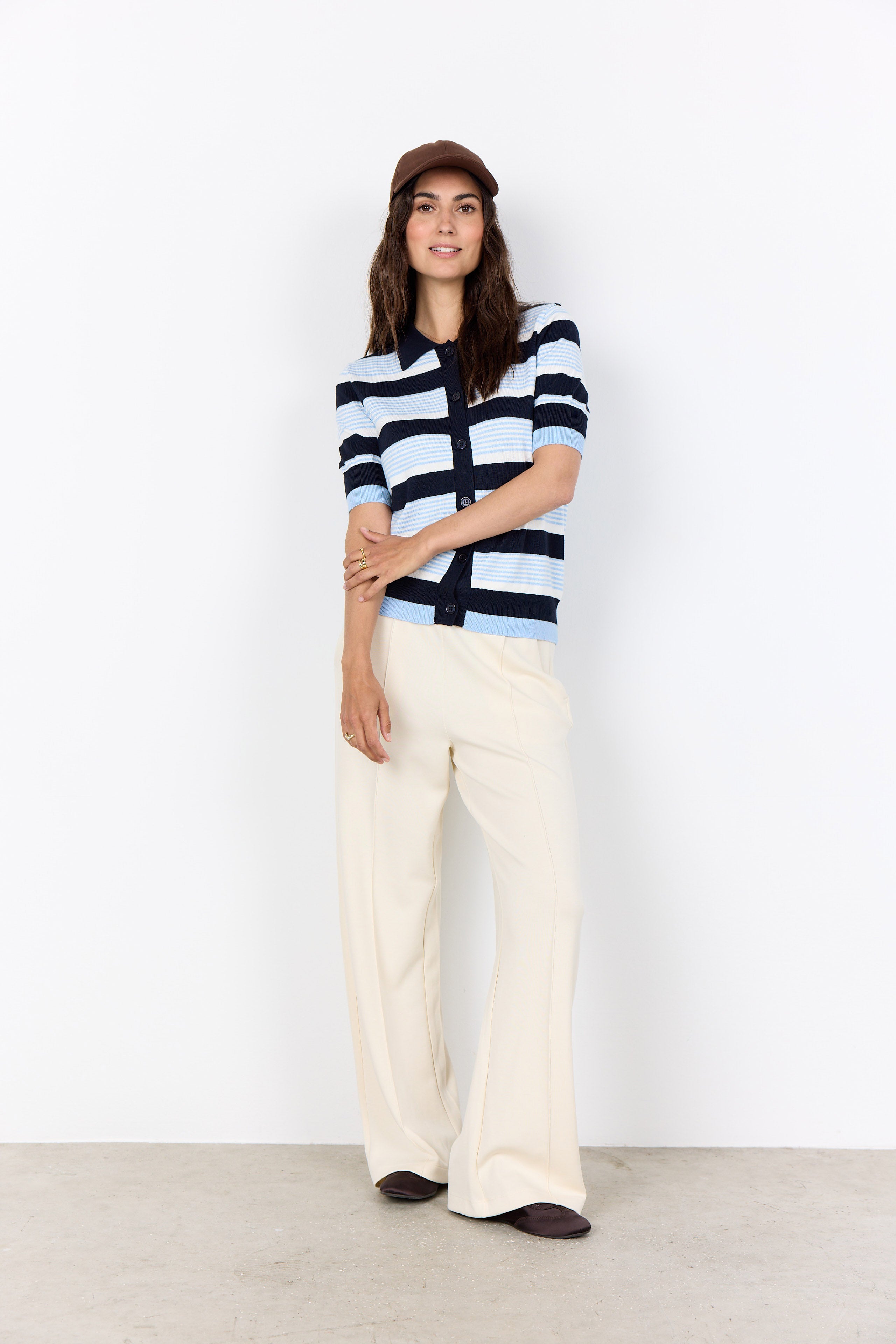 Soya Concept Dollie Striped Button Through Knit - Navy Combi